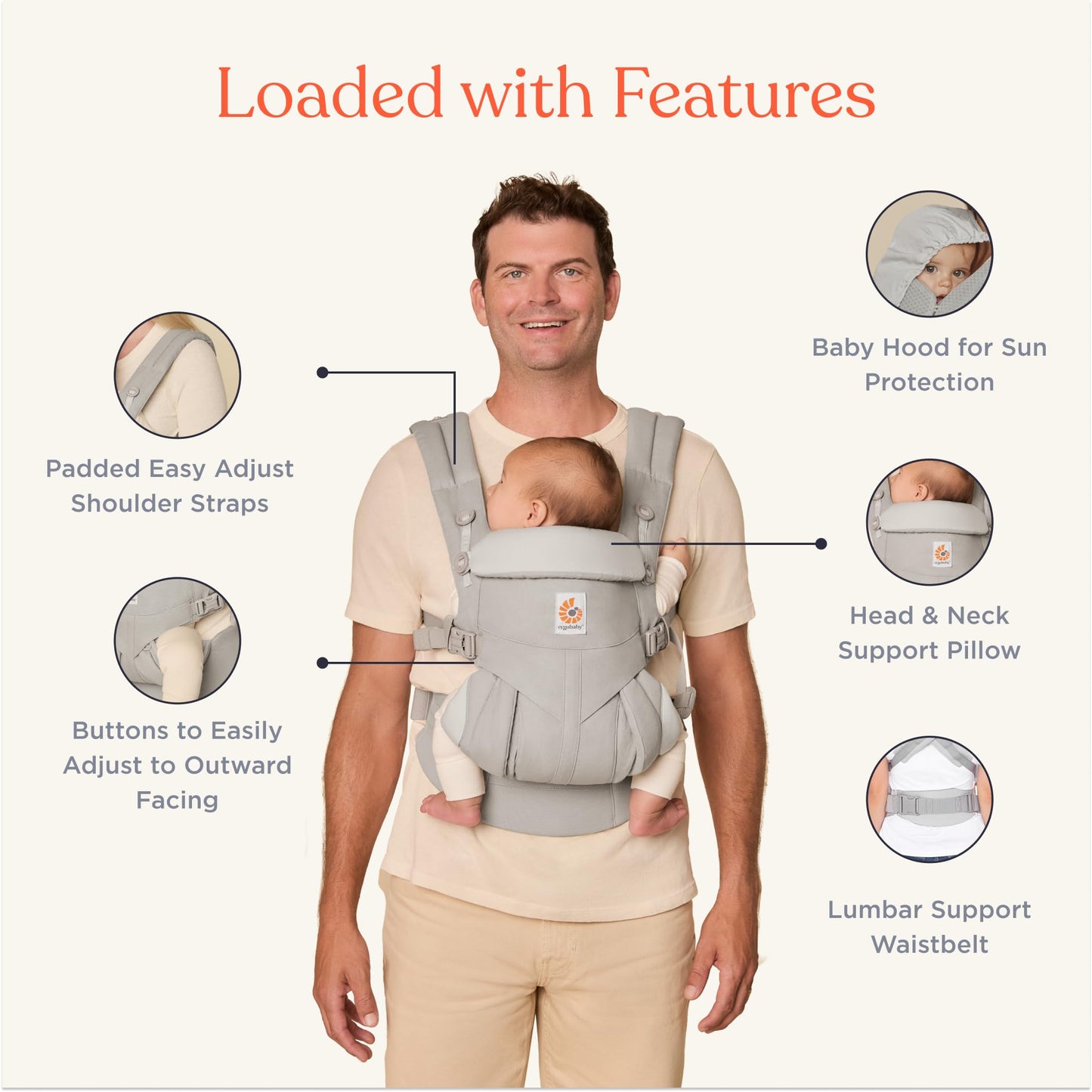 Portabebés Ergobaby Omni 360 Pearl Grey con Soporte Lumbar para Bebé