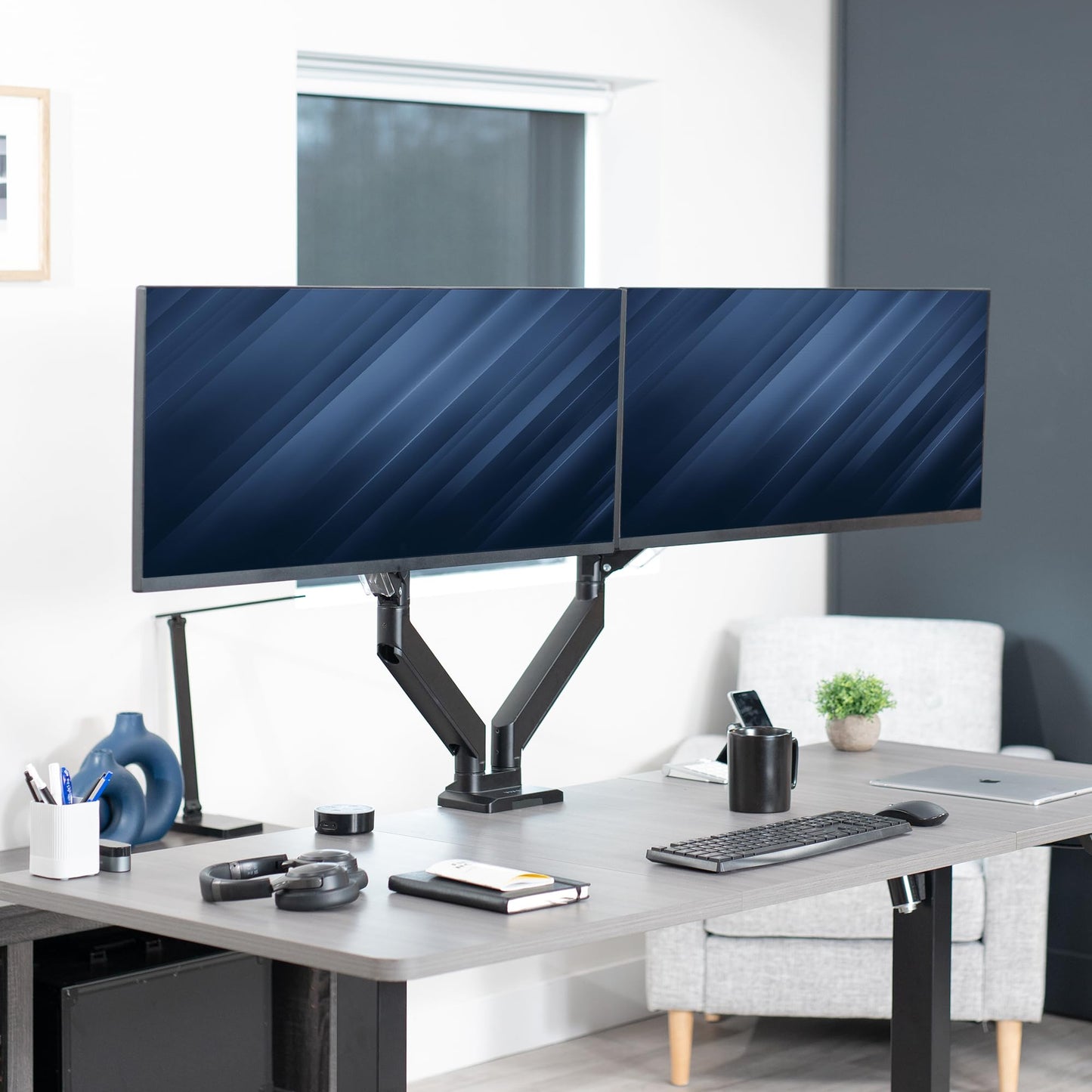 Soporte de Escritorio Vivo Negro para Dos Monitores Ultraanchos Ajustable neumáticamente