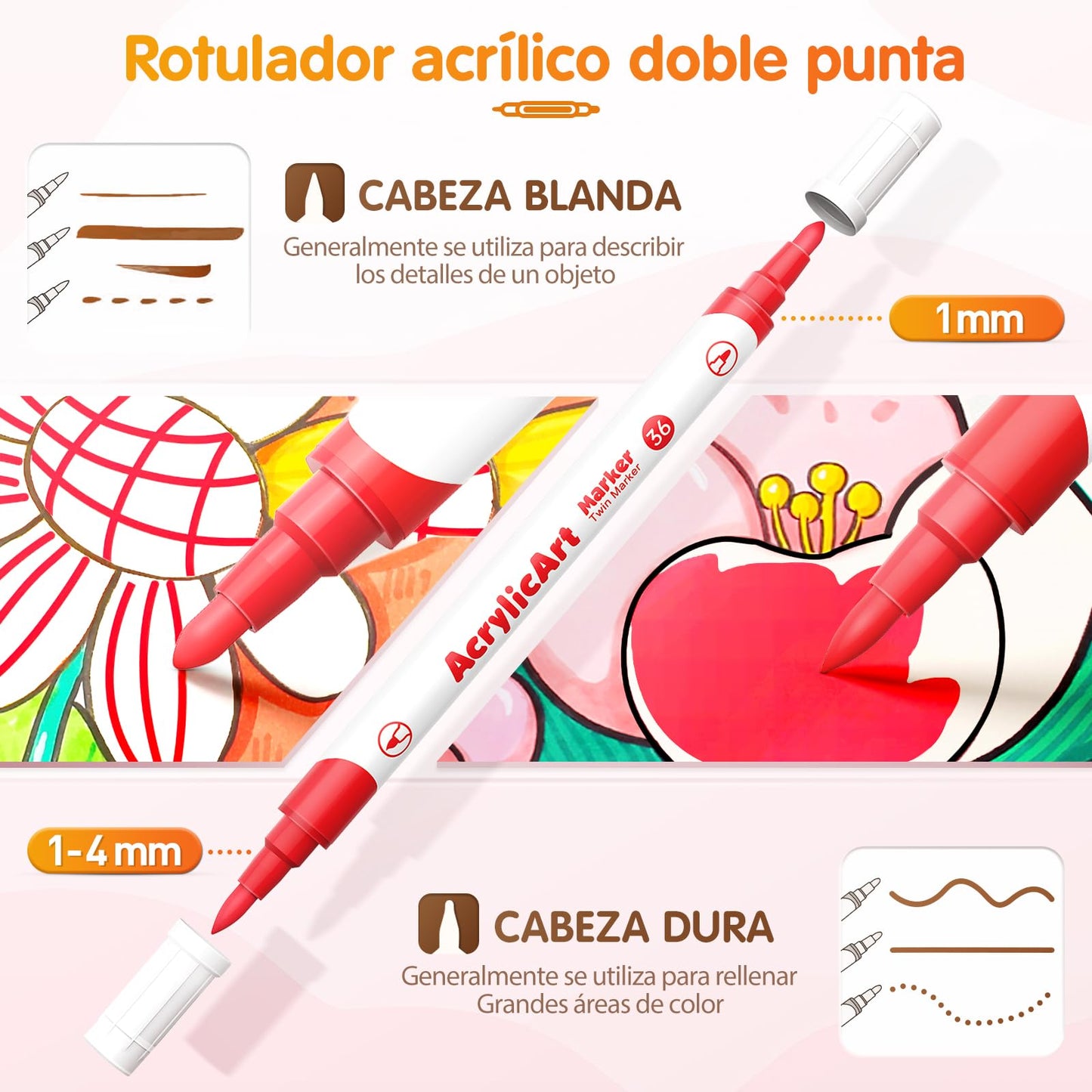 36 Colores Marcadores de Pintura Acrílica de Doble Punta Tinta de Secado Rápido Colores Brillantes Resistentes al Agua y al sol Fáciles de Llevar Aplicables en Papel Vidrio Cerámica y Más
