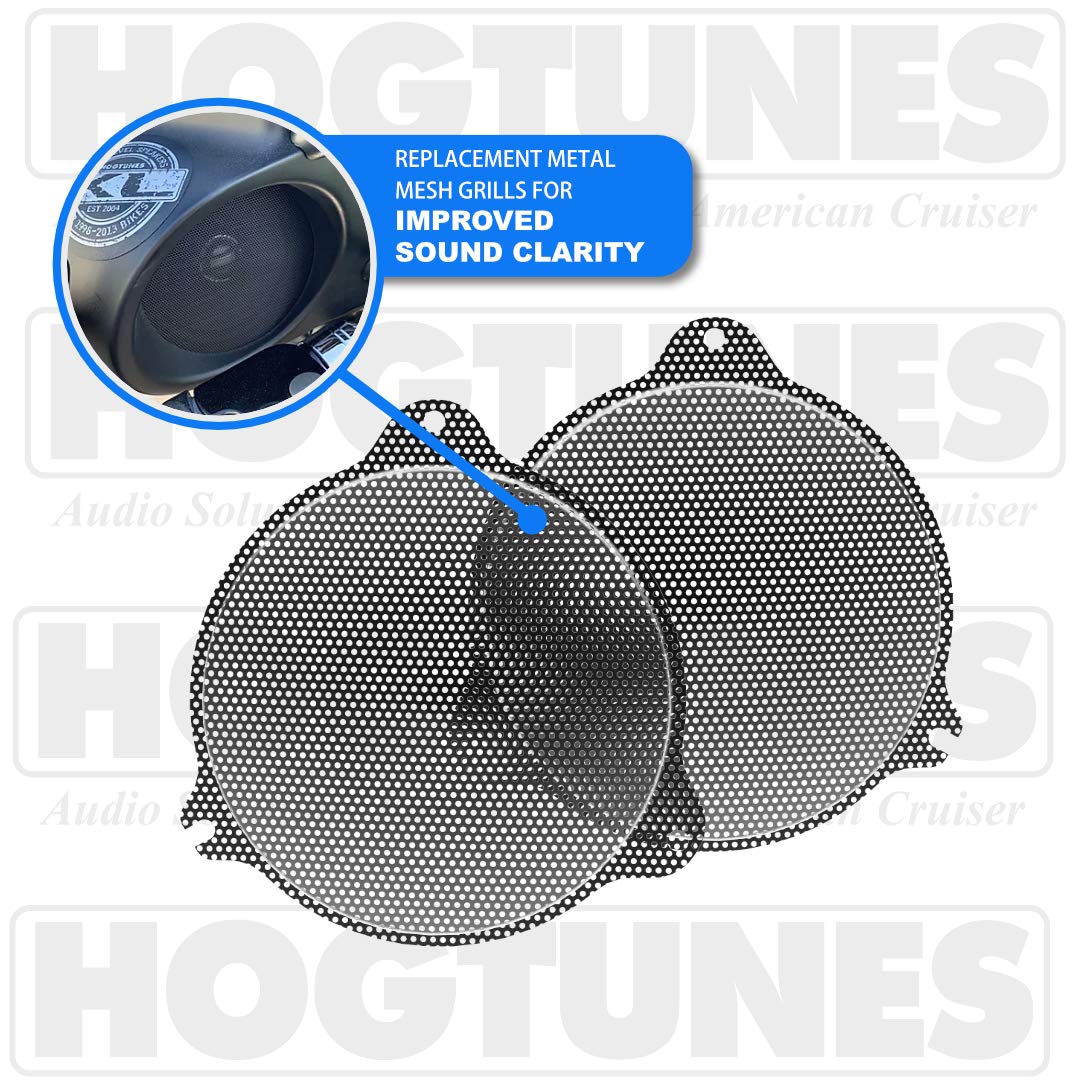 Hogtunes 462F-RM - Altavoces frontales de 6.5 pulgadas con parrillas (2 unidades), se adapta a motocicletas Harley-Davidson de 2014 actuales