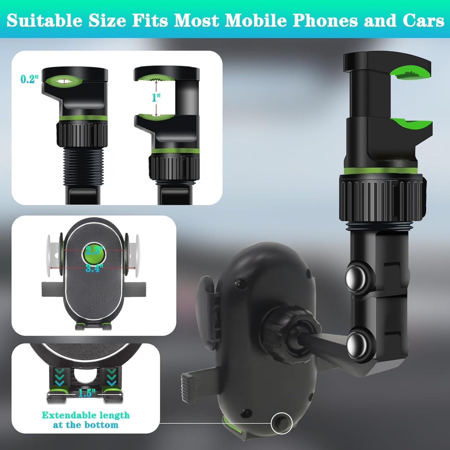 Gugxiom Soporte para Teléfono con Espejo Retrovisor, Soporte para Celular Automóvil con Rotación de 360 ° y Retráctil, Soporte para Teléfono con Espejo para Auto, Automovil