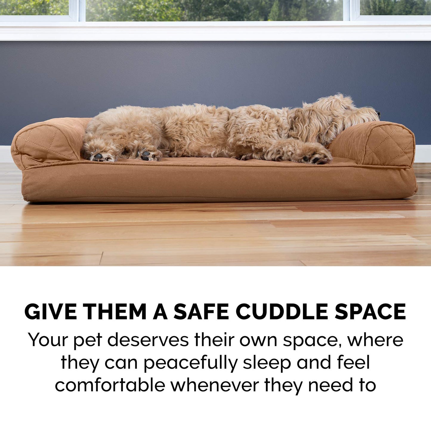 Furhaven Pet - Cama para perros | Gel refrescante, espuma viscoelástica, acolchada, tipo sofá, cama para perros y gatos, marrón tostado, mediana