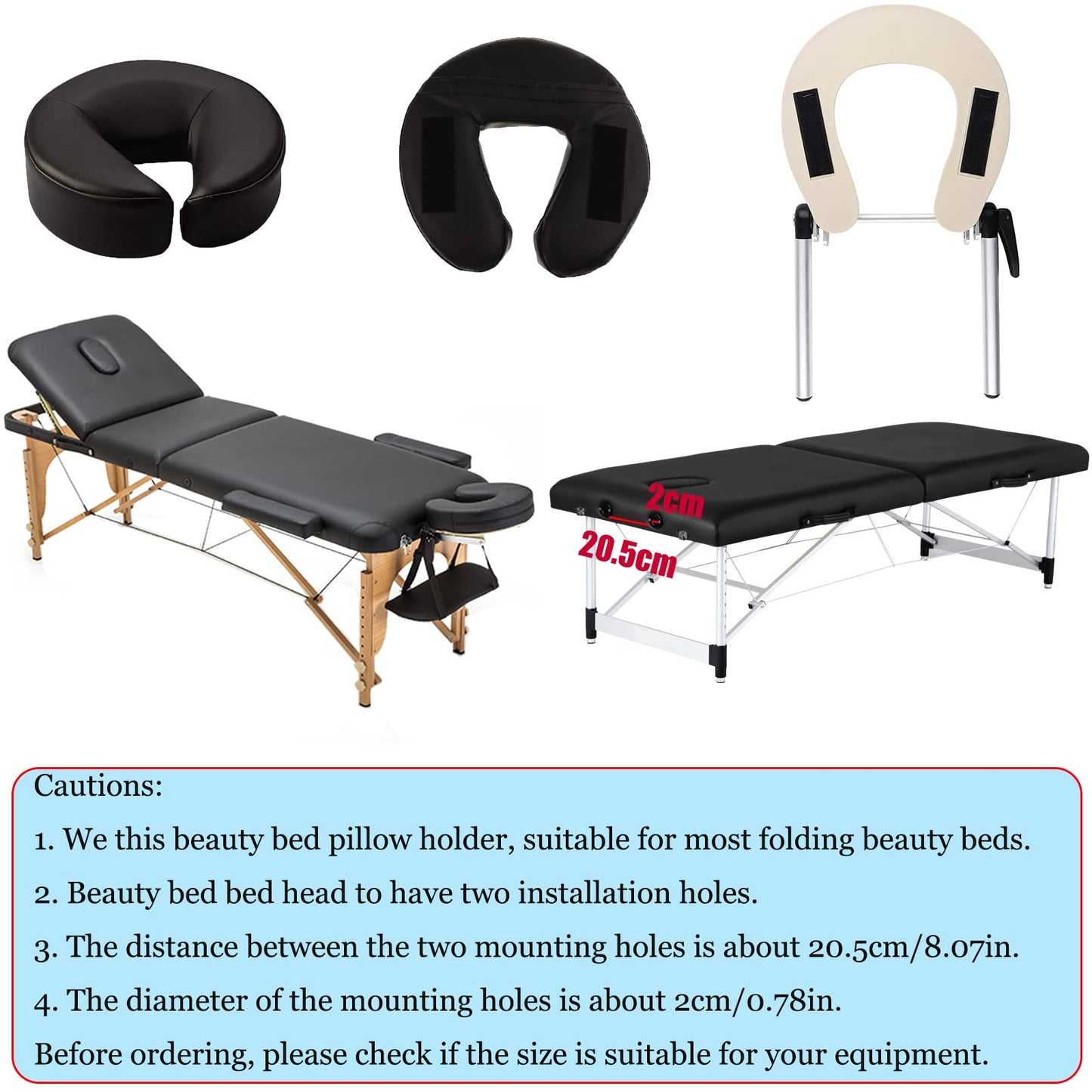 HOINCO Reposacabezas de masaje ajustable de aluminio para cama y cuna de cara para mesa de masaje, almohada en forma de U, comodidad de belleza, spa, reposacabezas, cama, cuna para mesas de masaje, equipo