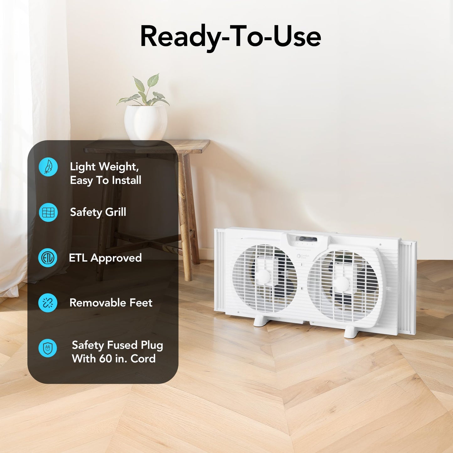 Comfort Zone - Ventilador de ventana para recámara, ventiladores dobles de 3 velocidades de 9 pulgadas con expansores de bloqueo automático, ventilador de escape de ventana, visualización de errores