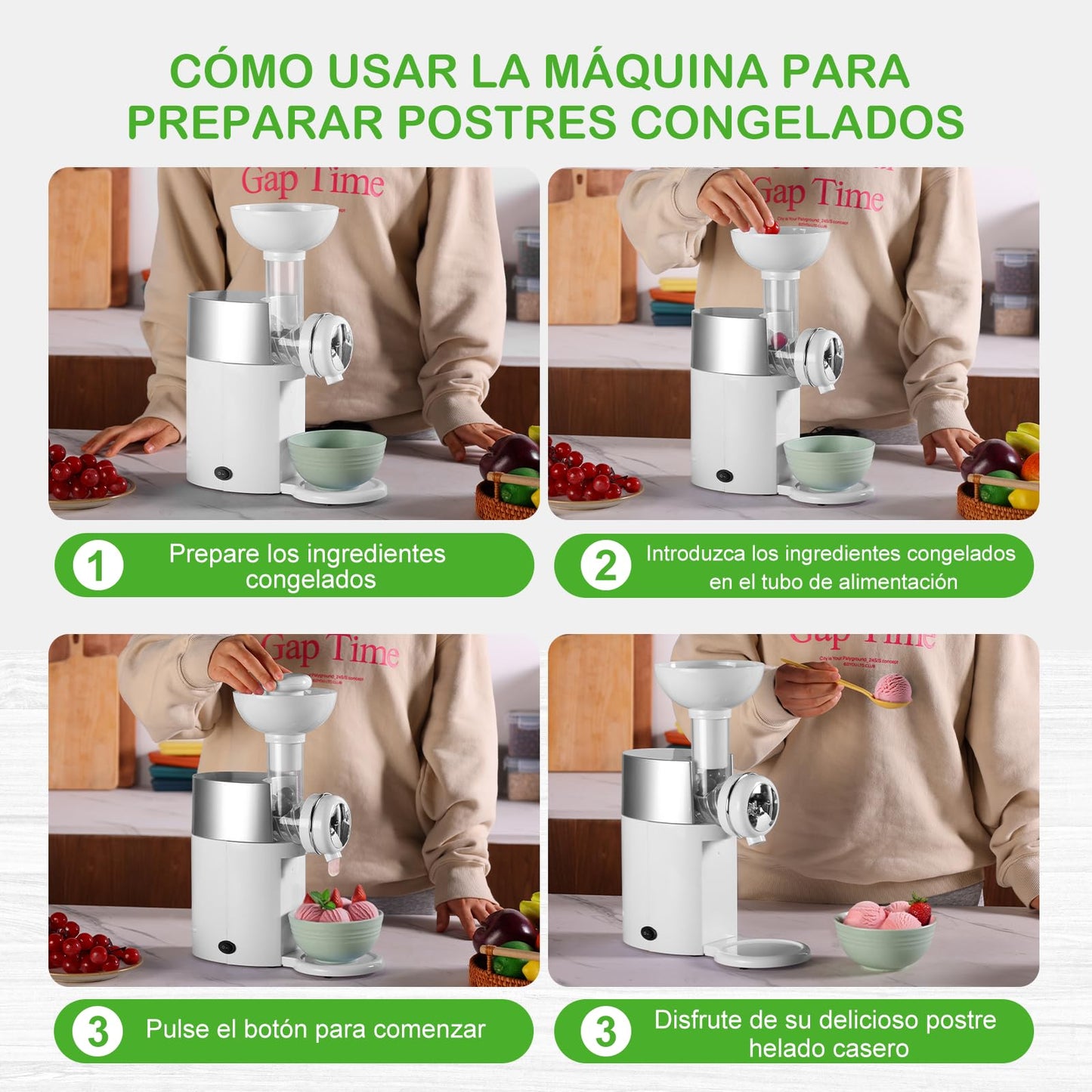 Maquina de Helados, OUDAR Maquina para Hacer Helados Electrico, Máquina de Helados con Instrucciones de Uso, Ice Cream Maker. (Blanco)