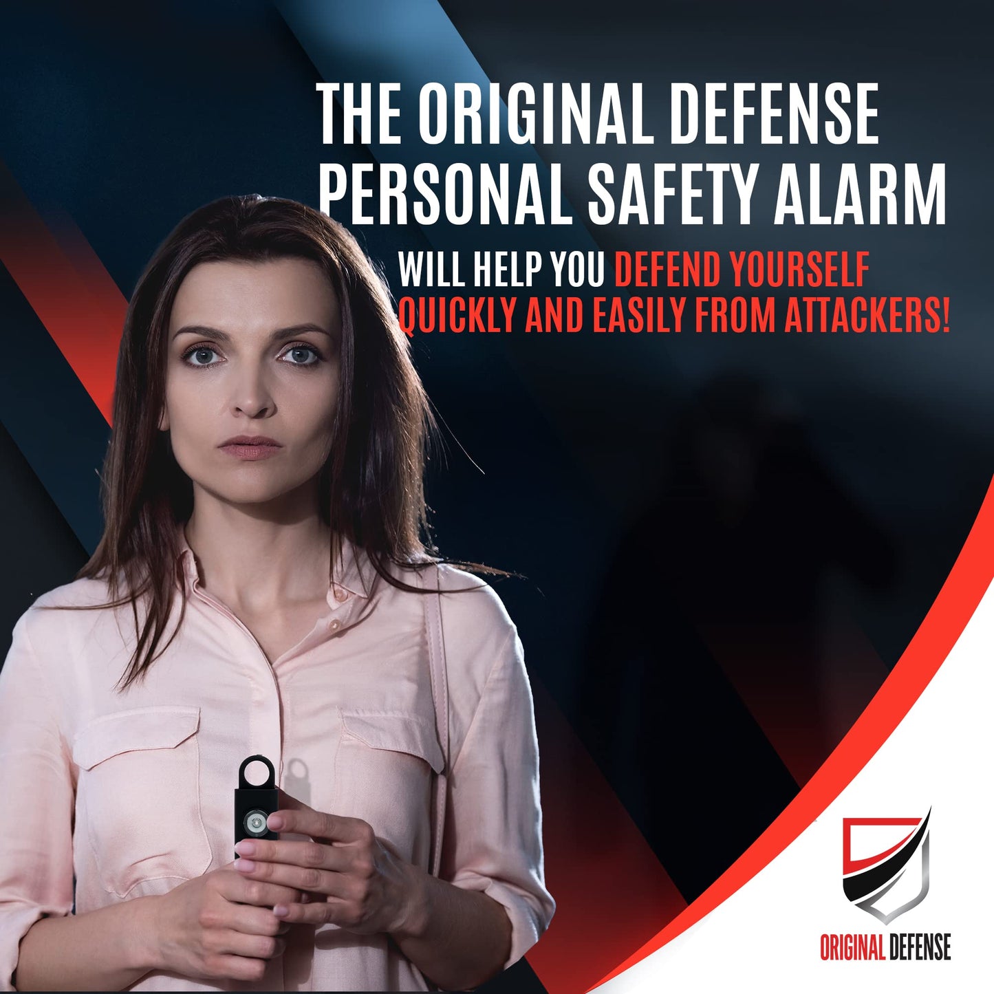 Alarma de Autodefensa Original Defense Negro con Sirena y Luz Estroboscópica para Mujer, Niños y Ancianos