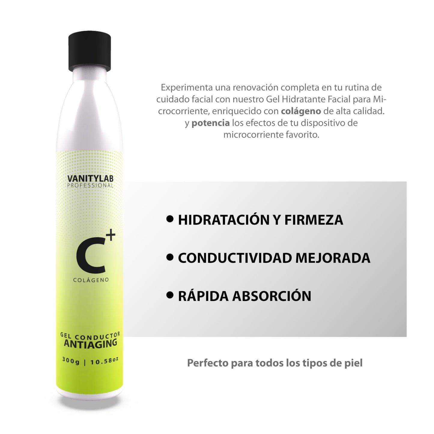 Gel Conductor Facial con Colágeno - Hidratante, Reafirmante y Antiedad - Ideal para Radiofrecuencia, Cavitación, Microcorriente y Ultrasonido - Sin Residuos - 300g (COLÁGENO)
