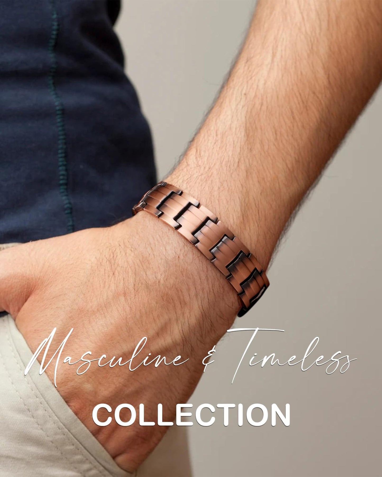 Brazalete Magnético Feraco Cobre Puro 99.99% Imán 3500 Gauss para Hombre