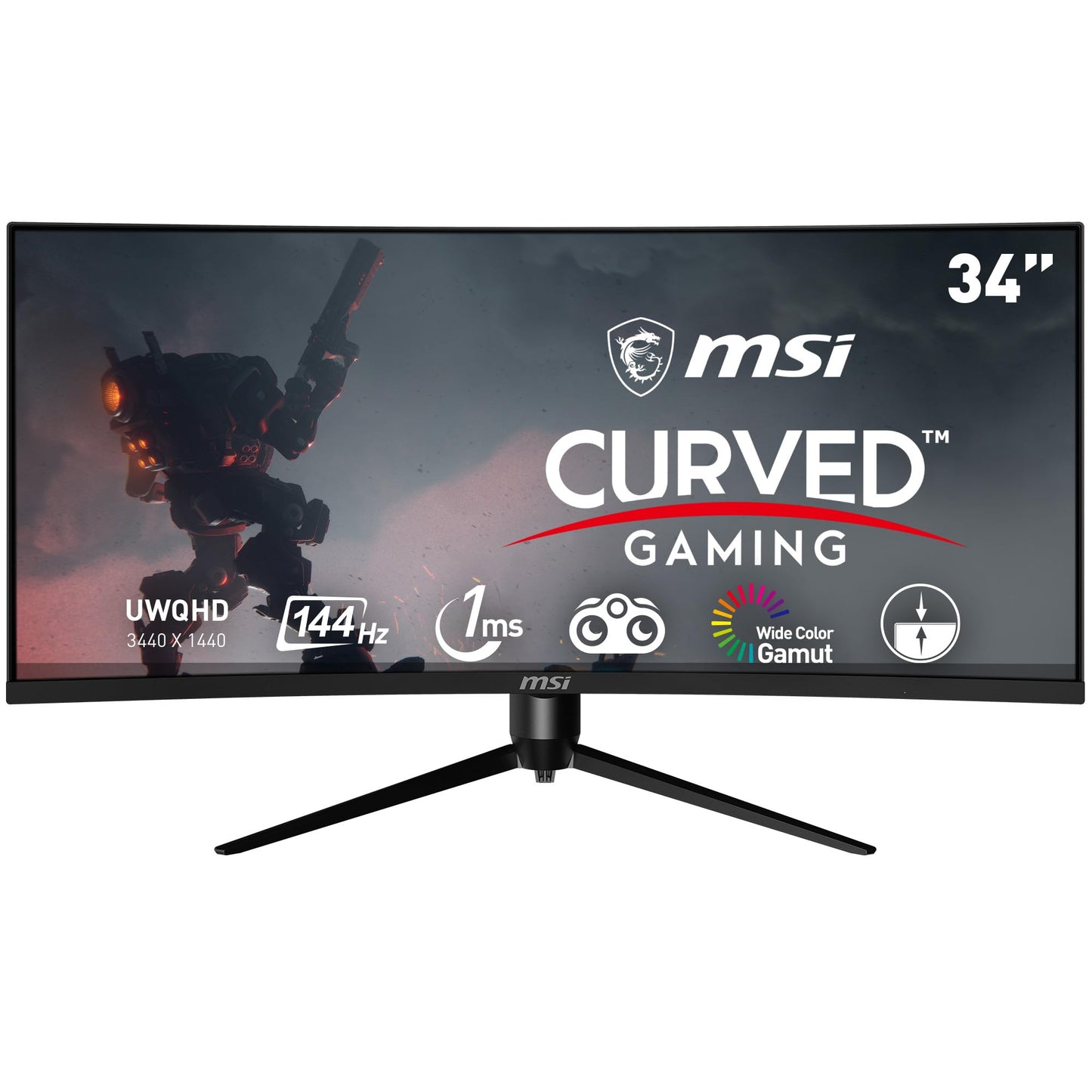MSI Optix MAG342CQR 1500R Curvatura 21:9 Relación de aspecto bisel estrecho 1ms 3440 x 1440 (UWQHD) 144Hz Índice de actualización inclinación/giro/altura/pivote ajuste de 34 pulgadas AMD Freesync Gaming Monitor curvo, negro