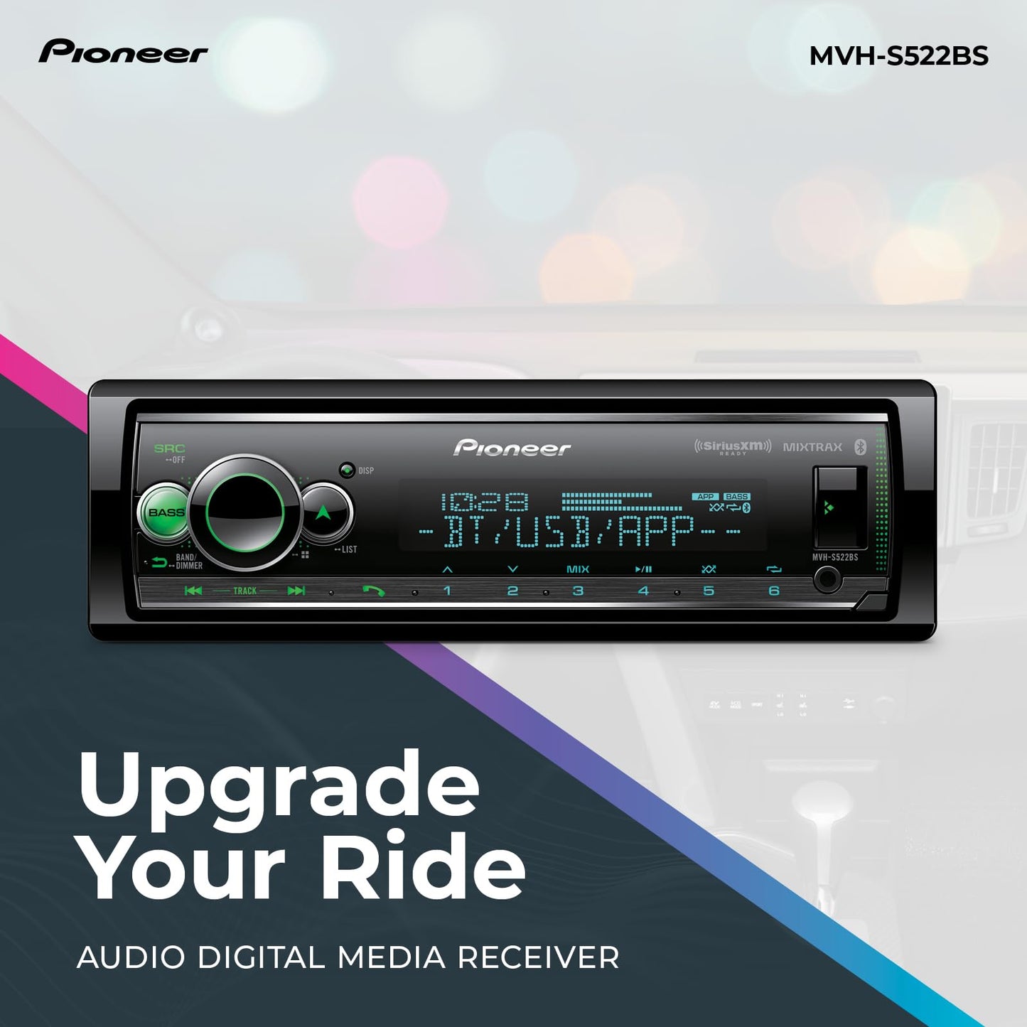 Estéreo Bluetooth para Coche Pioneer MVH-S522BS Negro con Sincronización Inteligente y Llamadas Manos Libres