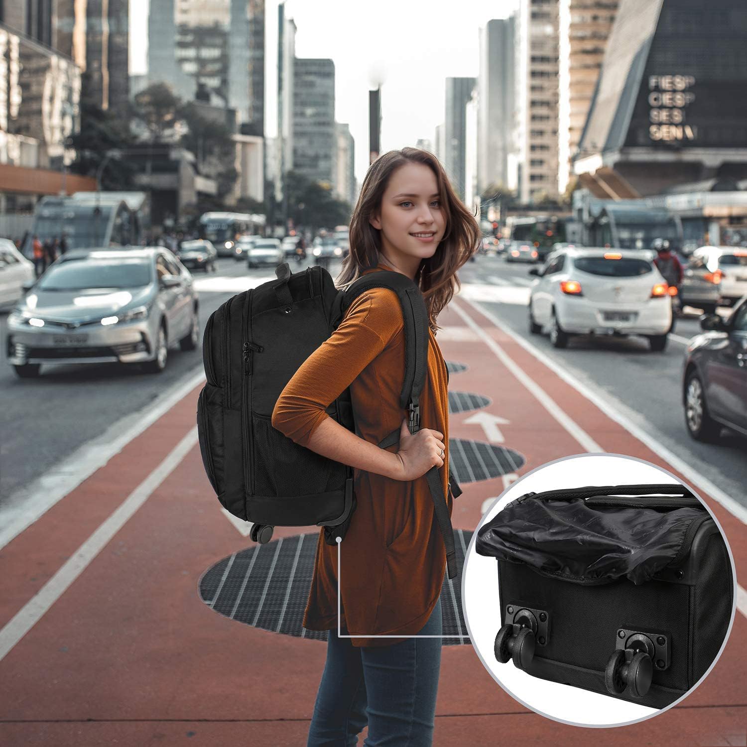 Mochila Rodante MATEIN Negro con 4 Ruedas Resistentes al Agua para Mujer