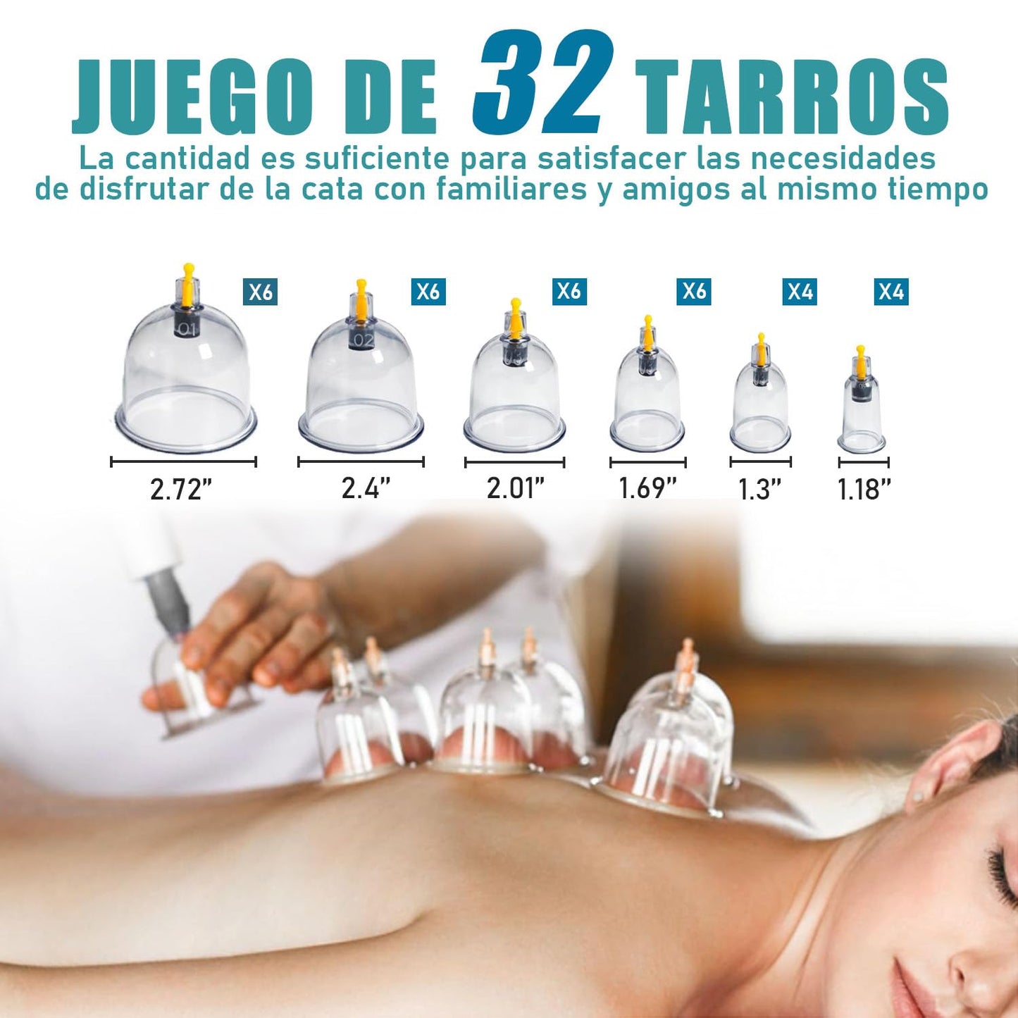 Juego de Terapia de 32 Tazas,Juego Profesional de Ventosas Chinas con Magnéticos, Kit de Ventosas Terapéuticas, Ventosas de Vacío para Aliviar la Fatiga Corporal, Espalda, Cuello y Dolor Muscular