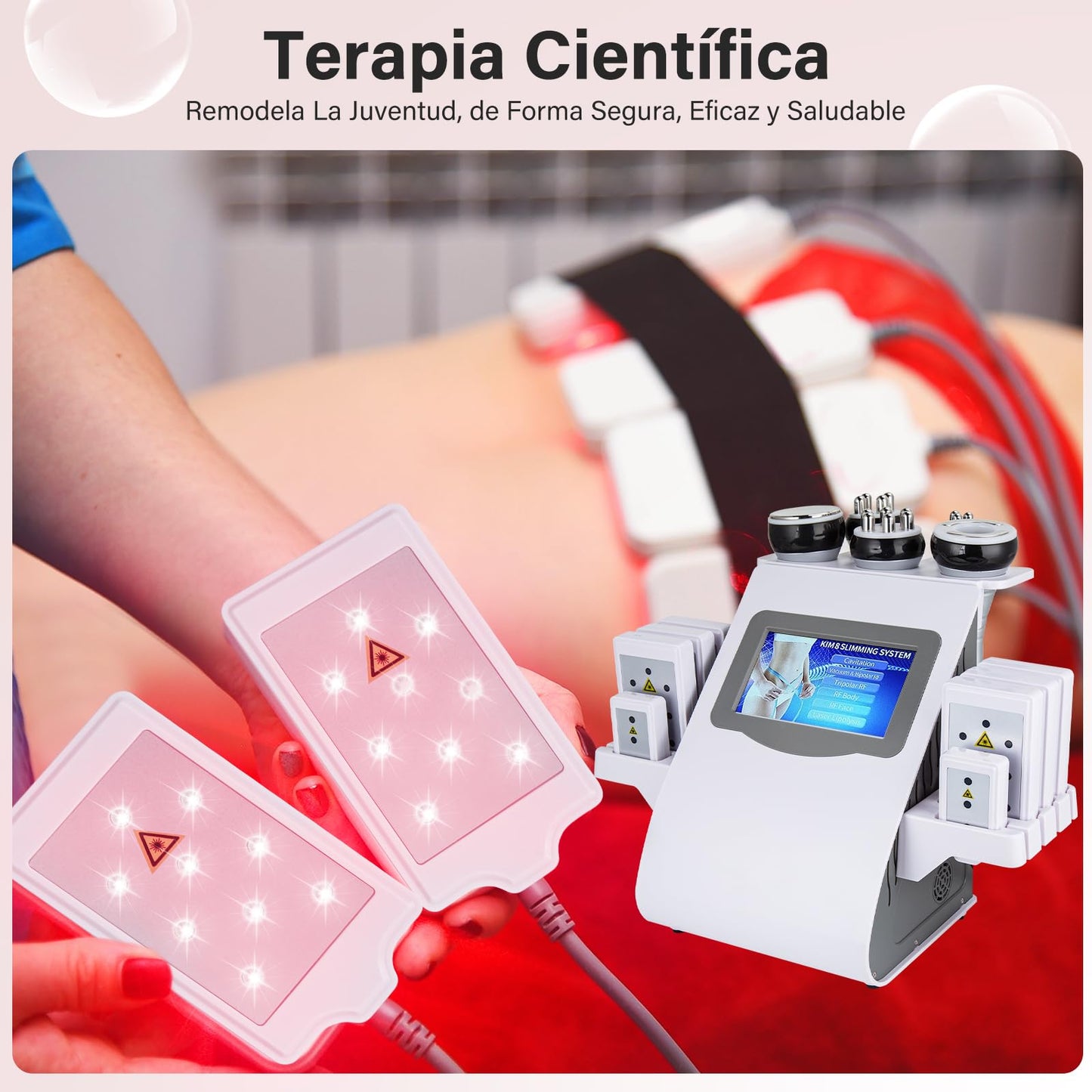 Máquina de Cavitación, 6 En 1 Máquina de Belleza de Chorro Grasa Multipolar 40K, Masajeador de Belleza Multifuncional para Cuerpo y Rostro, Adecuado para Cuello, Cintura, Muslos y Glúteos
