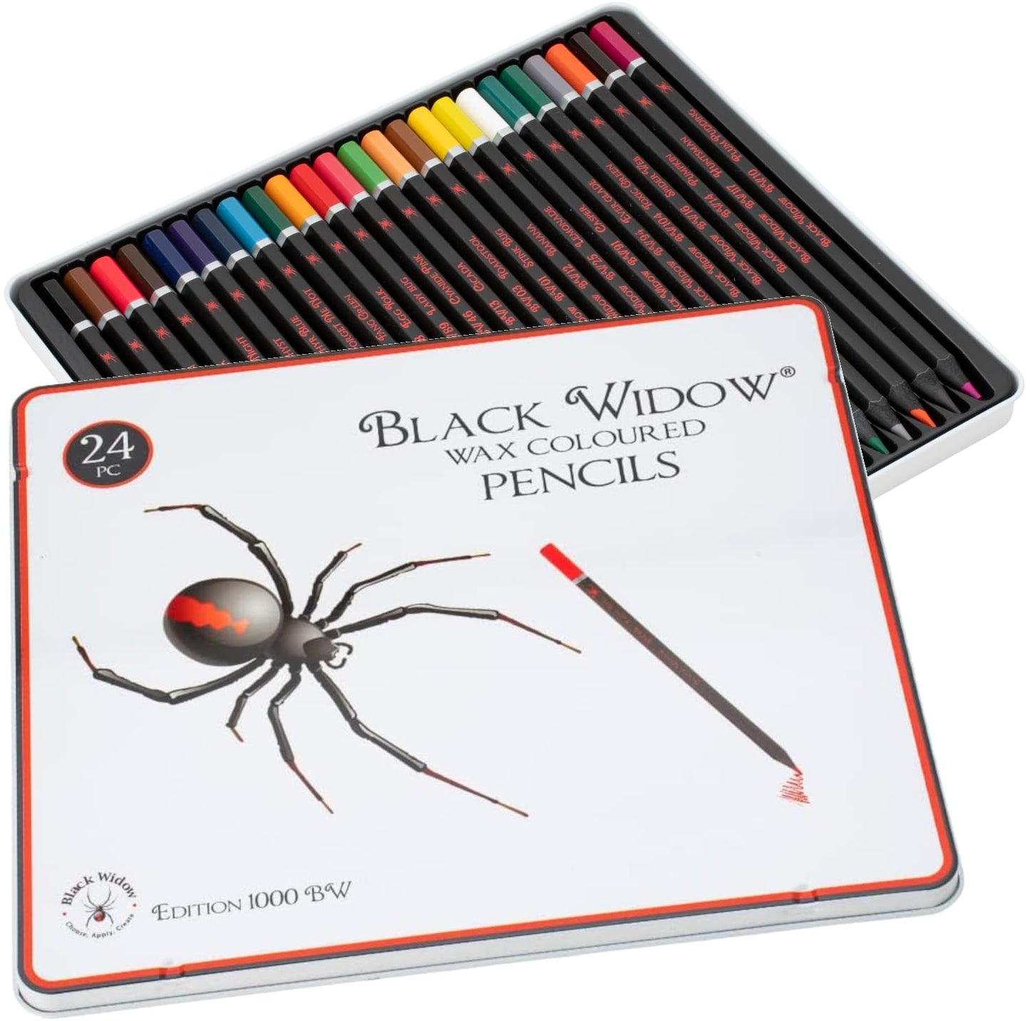 Lápices de colores Black Widow para adultos, 24 lápices de colores para libros de colorear para adultos, juego de lápices de colores para adultos, lápices de colores de cera suave (juego de araña)