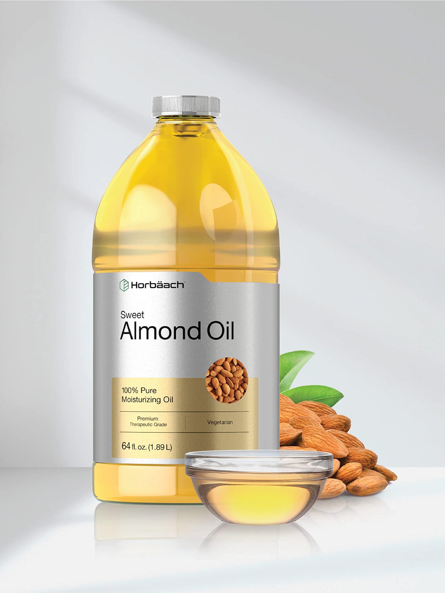Horbaach Sweet Almond Oil 64 fl oz 100% Pure €" for Hair, Face & Skin €" Expeller Pressed €" Vegetarian, Non-GMO