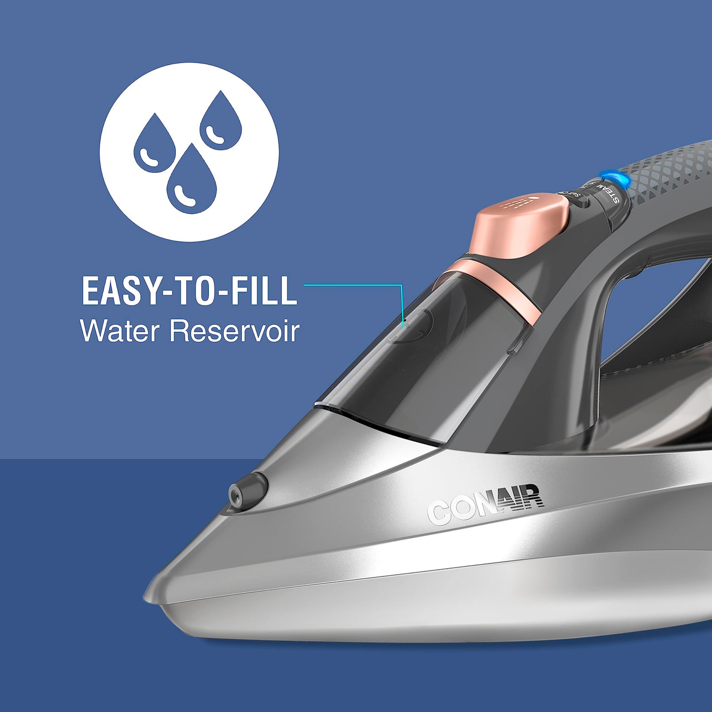 Conair GlideLite - Plancha de vapor profesional para ropa, tecnología simple de una temperatura, sin fricción y fácil deslizamiento