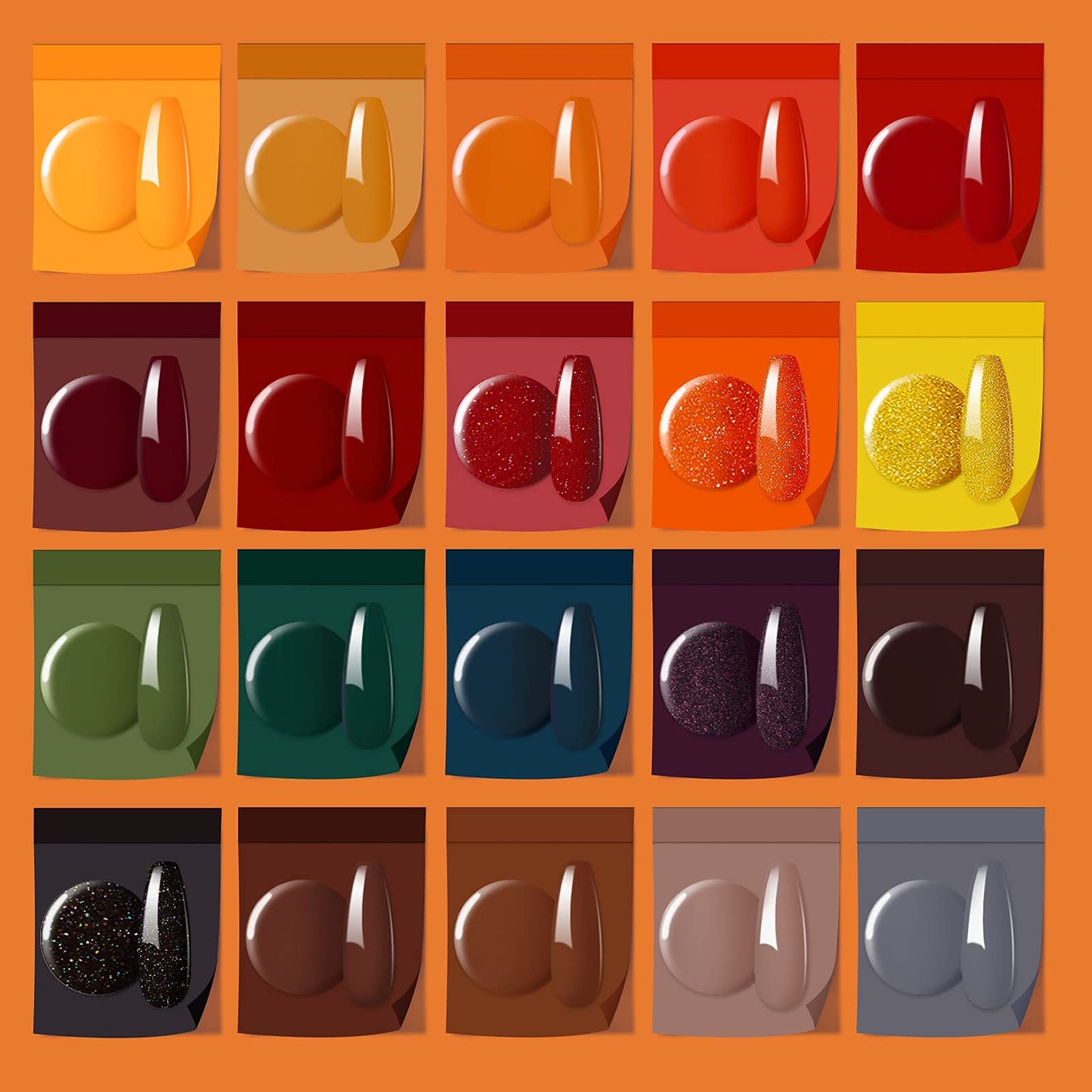 Beetles Esmalte de Uñas de Gel -Colección Cozy Campfire Otoño Invierno Naranja Amarillo Verde Juego de Esmalte de Uñas de Gel Soak Off LED Lámpara de Uñas Base Capa Superior Kit de Uñas de Gel Regalos Para Mujeres