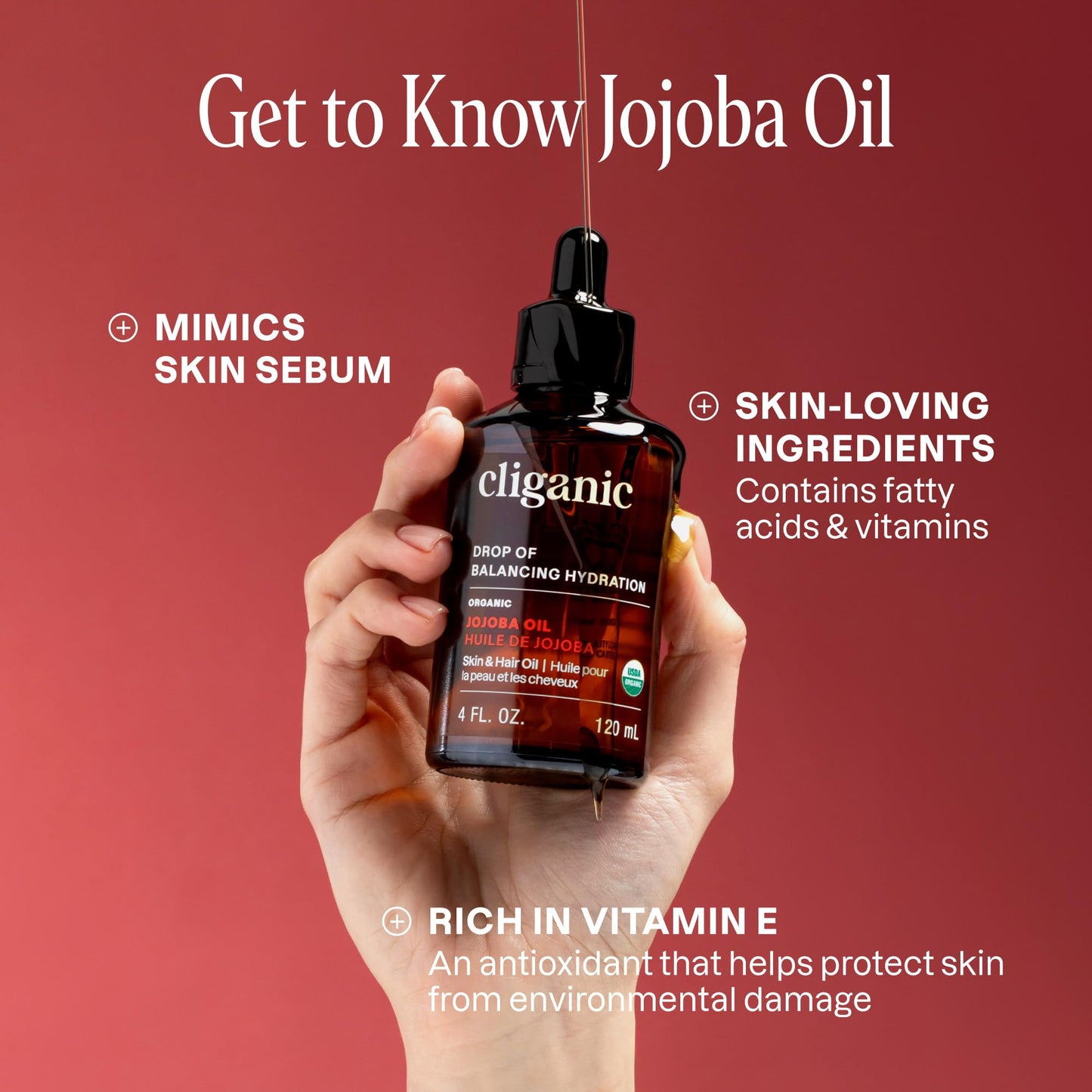 USDA Organic Jojoba Oil, 100% Pure (4oz Large) | Natural Cold Pressed Unrefined Essential Oil for Hair & Face | Carrier Oil - Certified Organic | Cliganic 90 Days Warranty