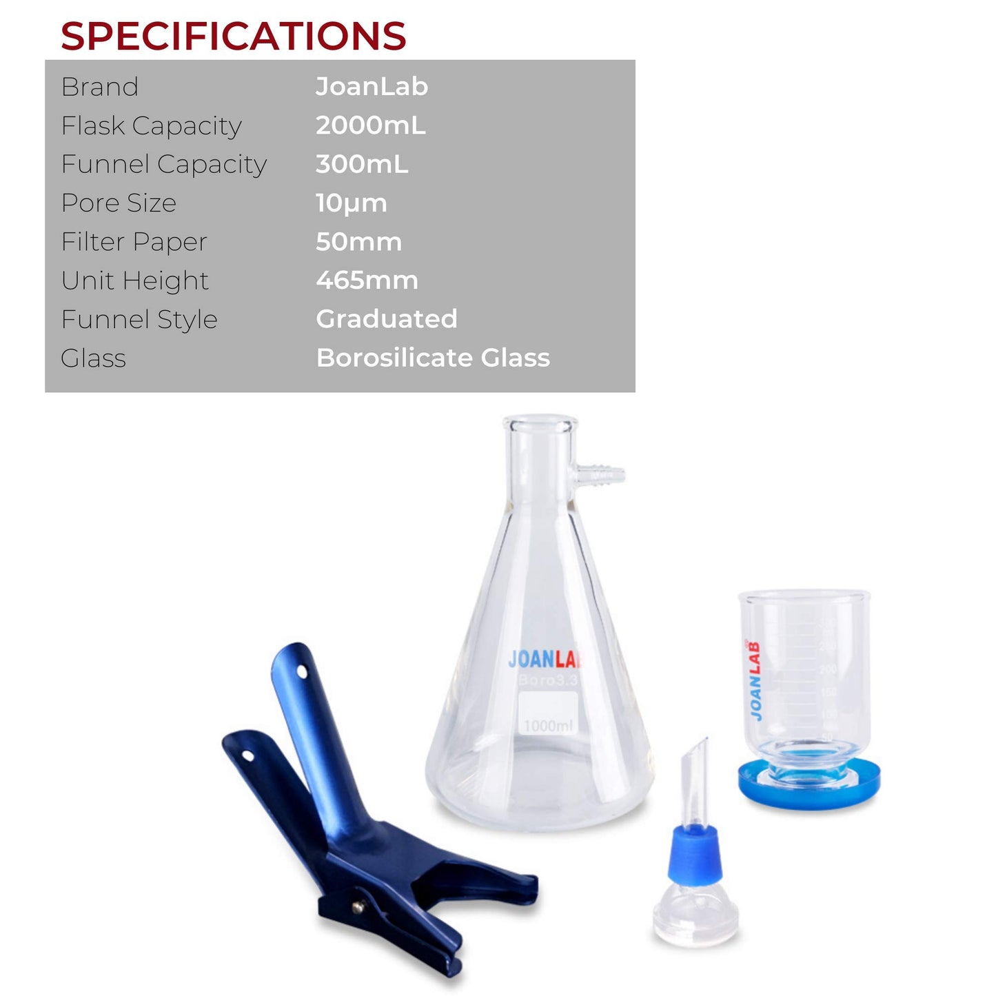 JOANLAB - Aparato de filtración al aspiradora de laboratorio de 2000 ml, frasco de filtración de 2000 ml, embudo graduado de 300 ml con 1 año de garantía