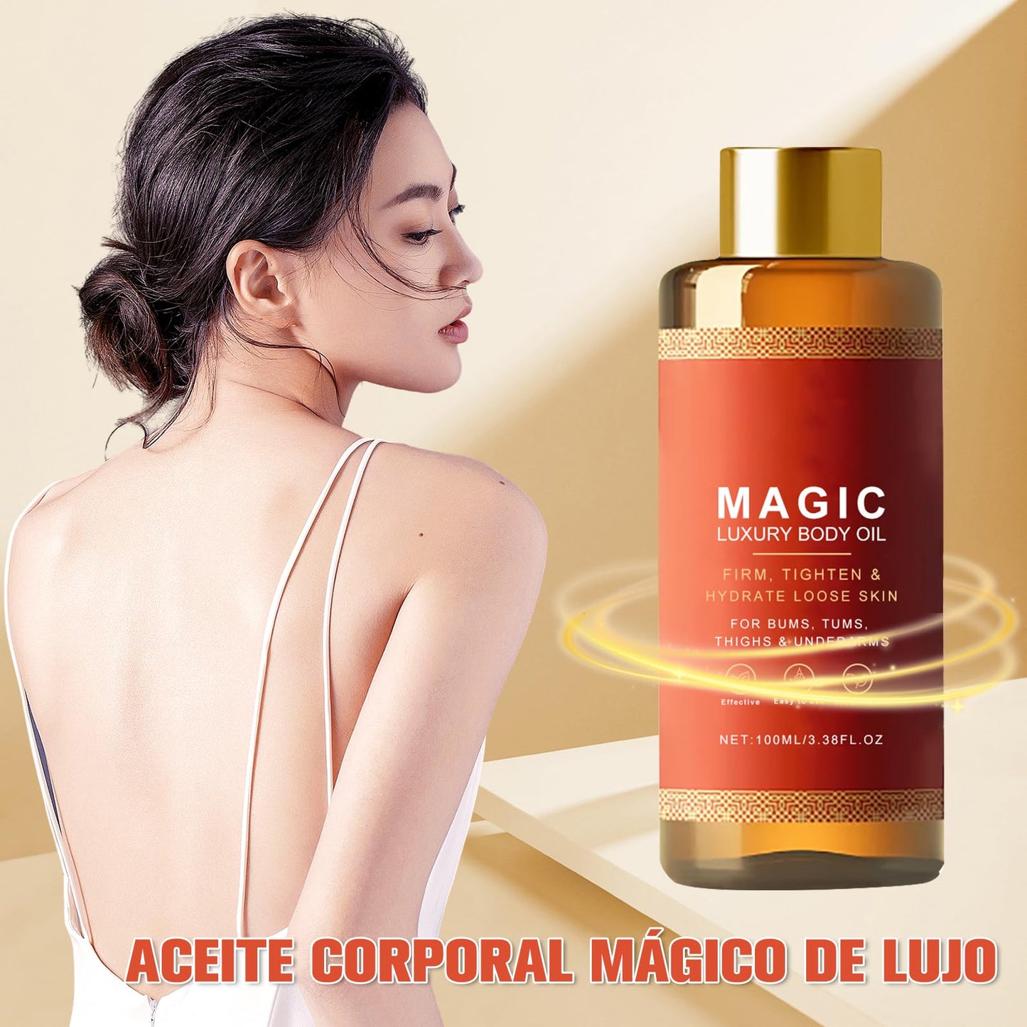 Conjunto de 2 aceites corporales mágicos Besque, hidratante lujoso de rápida absorción y no graso para reafirmar, hidratar y suavizar la piel en brazos, pecho, muslos y abdomen (100ml)