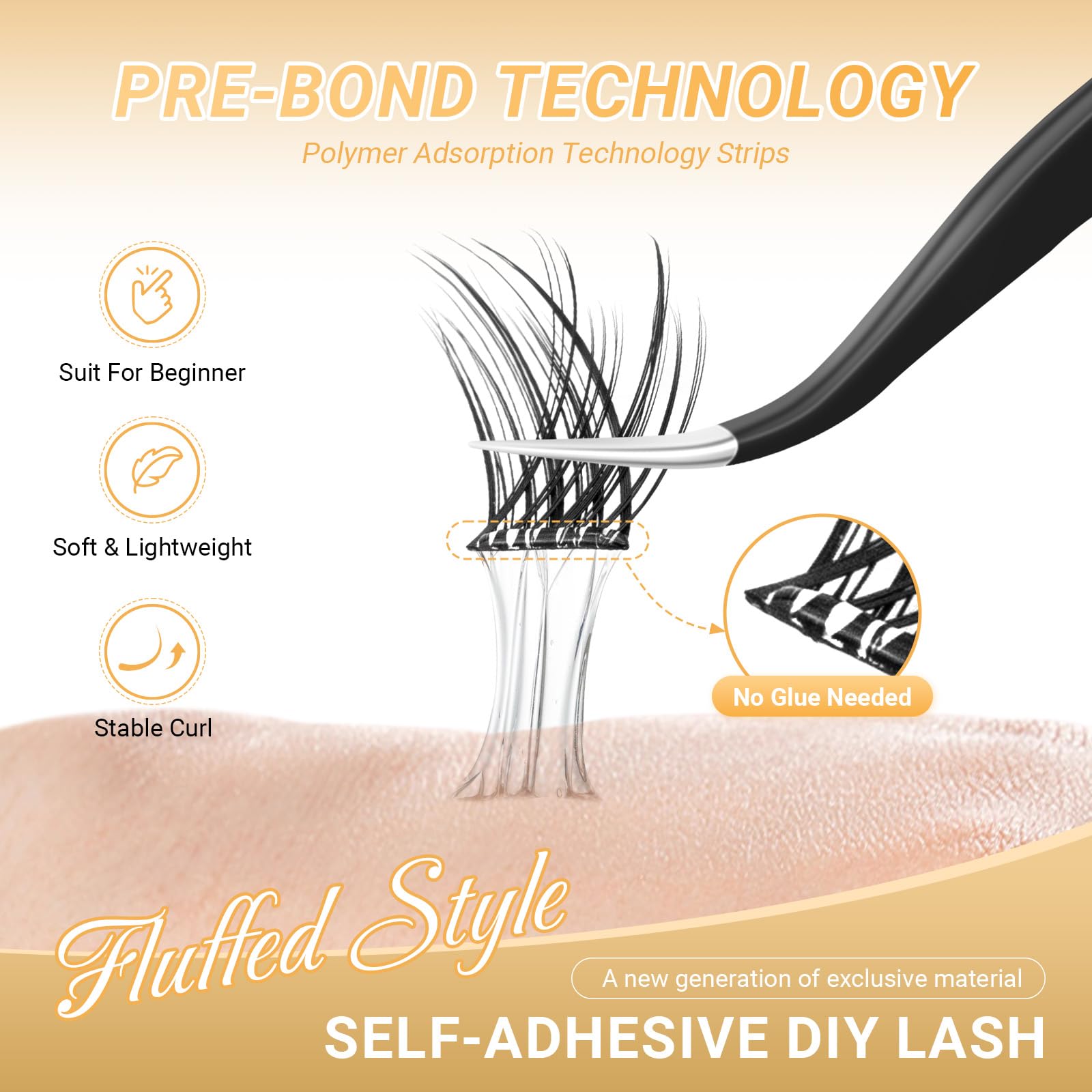 NAGARAKU Grupos De Pestañas Autoadhesivos Para 48 Pcs No Necesita Pegamento Ni Removedor Presión En Un Solo Paso Pestañas Reutilizables Prepegadas En Casa Fluffy Style SA-DIY-03(0,07mm C 10-16mm)