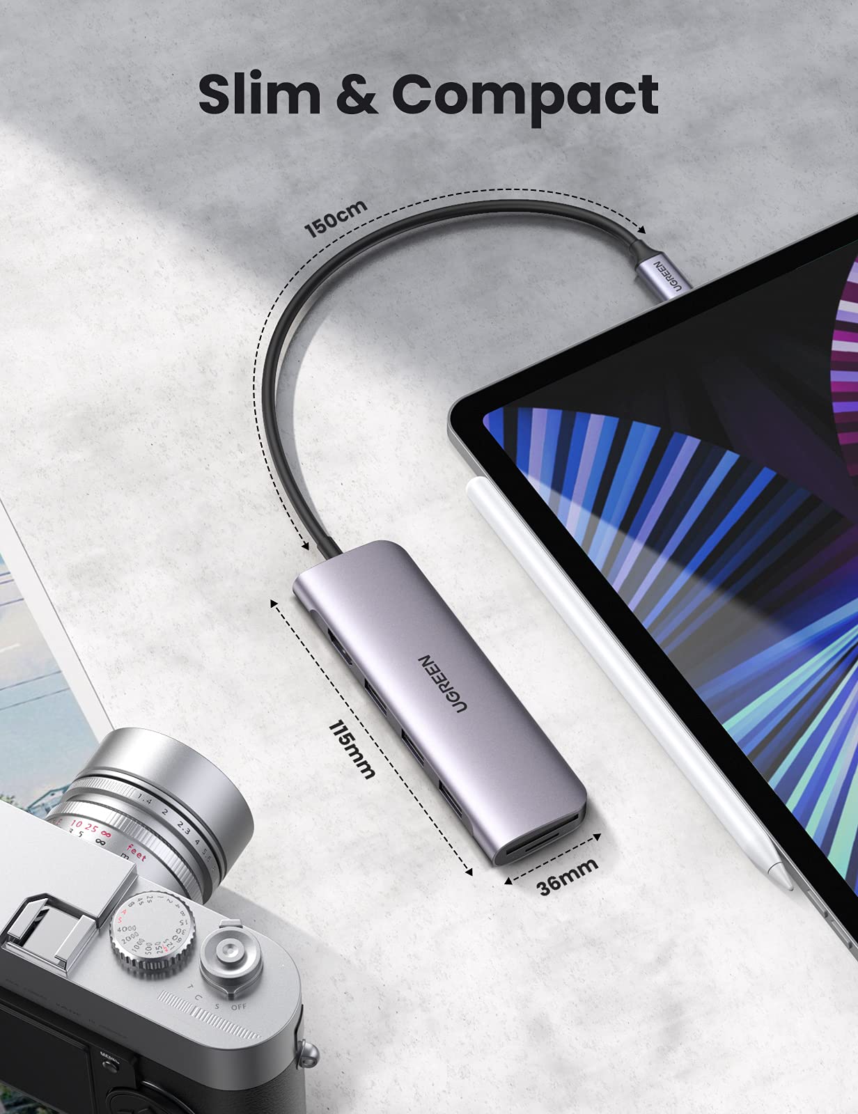 Adaptador USB C UGREEN 6 en 1 Plata Compatible con iPad Macbook iMac XPS iPhone