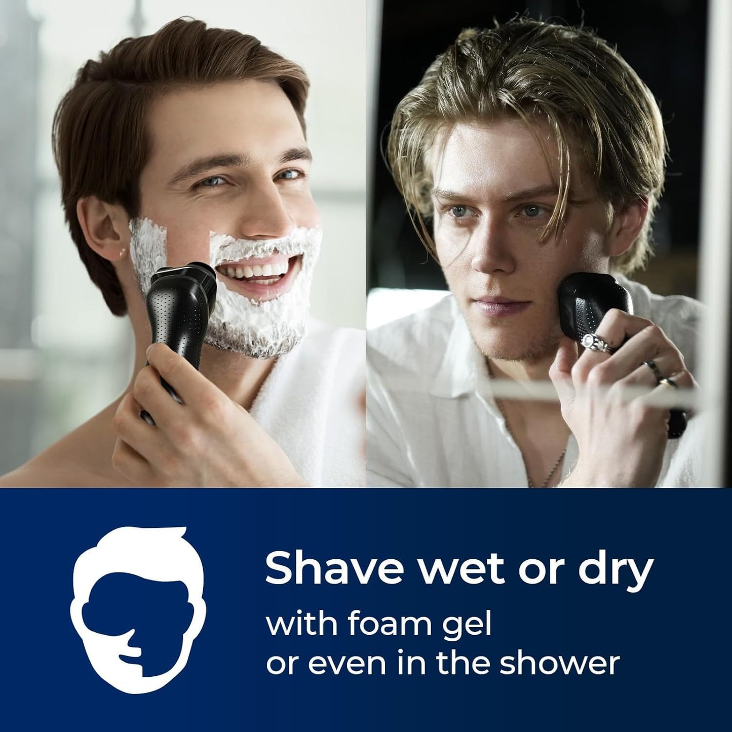 Rategist - Maquinilla de afeitar eléctrica inalámbrica para hombres: afeitadora 3 en 1 para barba/nariz y patillas - Kit de viaje impermeable IPX7, color negro brillante