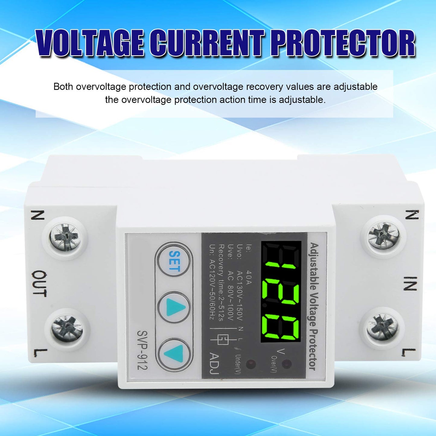 Relé Protector de Voltaje Autorrecuperación Ajustable 120 VCA 40A Digital