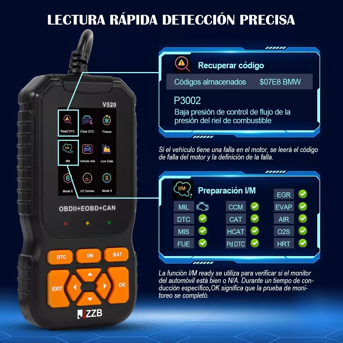 Scanner OBD2 JZZB Azul Multifunción para Automóvil