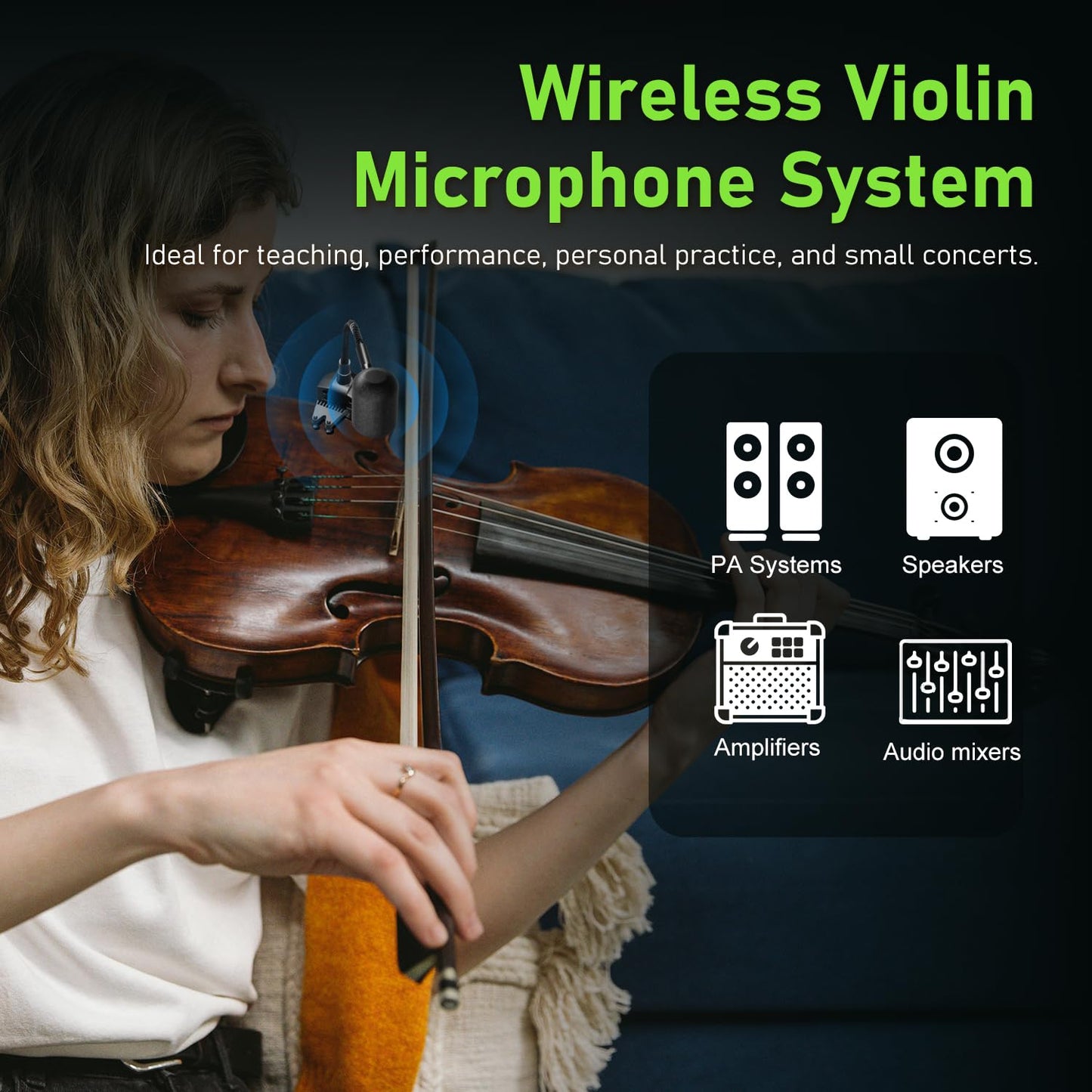 ACEMIC UHF Micrófono inalámbrico para violín Recoge el Instrumento de Cuello de Cisne Micrófono de Clip Transmisor y Receptor para Altavoces Activos, Sistemas de megafonía Activos, VT-5