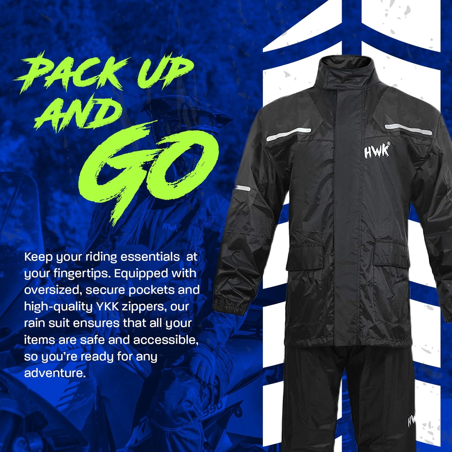 HWK - Traje de lluvia de motocicleta para hombres y mujeres, ropa, chamarras y pantalones reflectantes, traje de lluvia impermeable
