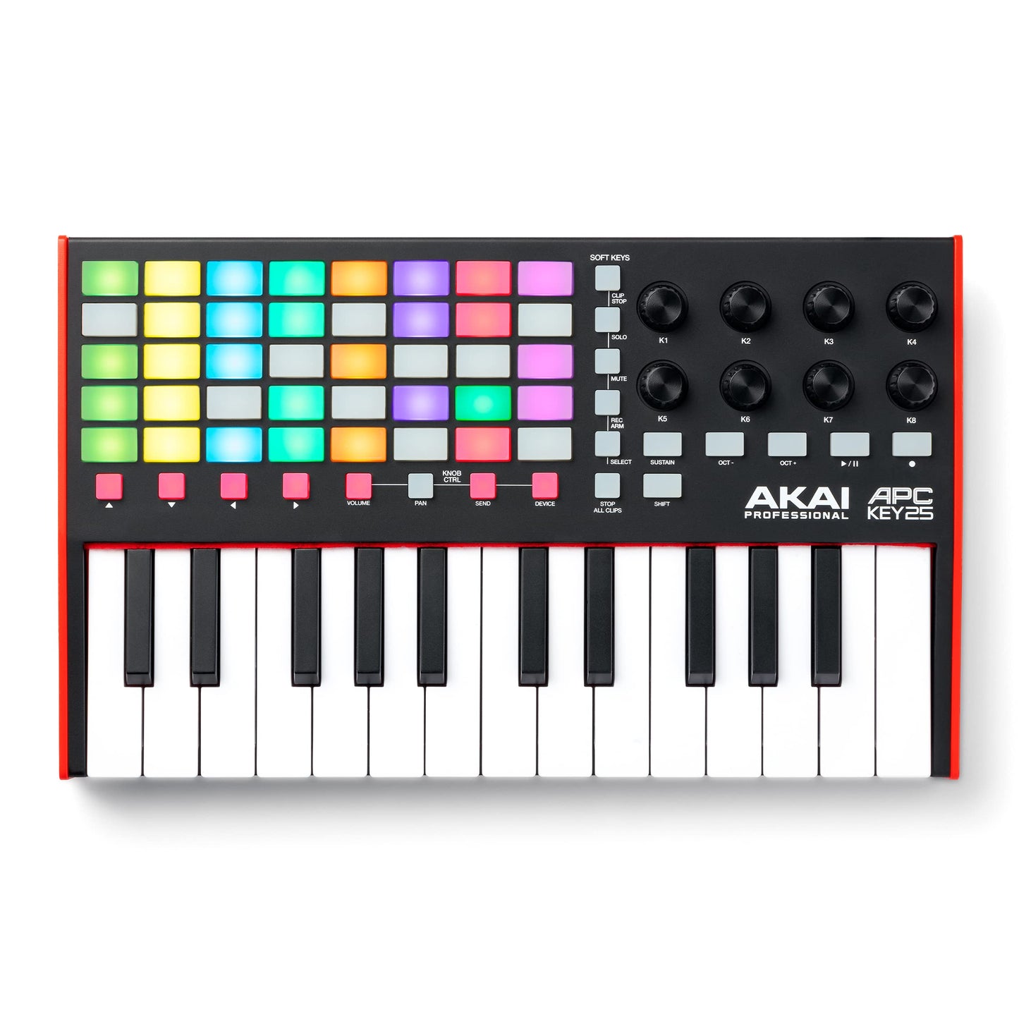 Akai Professional APC Key 25 MK2 - driver de teclado MIDI USB de 25 teclas para lanzamiento de clips con Ableton Live Lite, 40 almohadillas para orejas RGB y 8 perillas giratorias