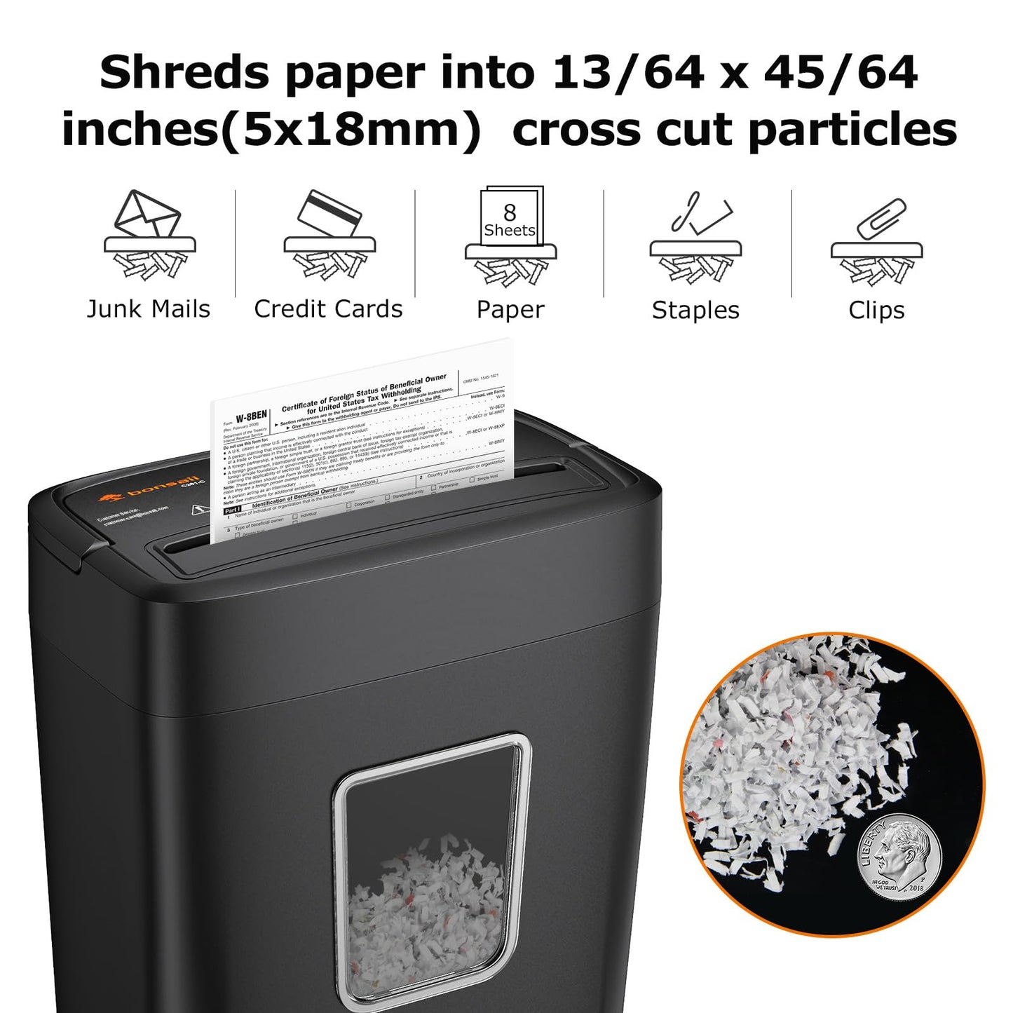 Bonsaii - Trituradora de papel de 8 hojas con tarjeta de crédito trituradora de papel de 4.2 galones, grapa, trituradora de documentos de nivel de seguridad P-4 con asa para oficina en casa (C261-C)