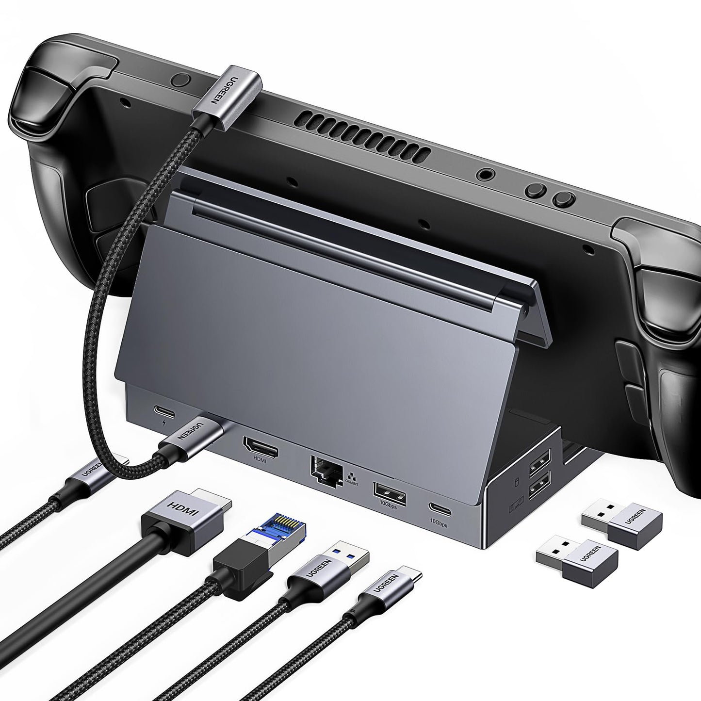 Dock Hub USB C 9 en 1 UGREEN Negro Soporte Ajustable para Steam Deck