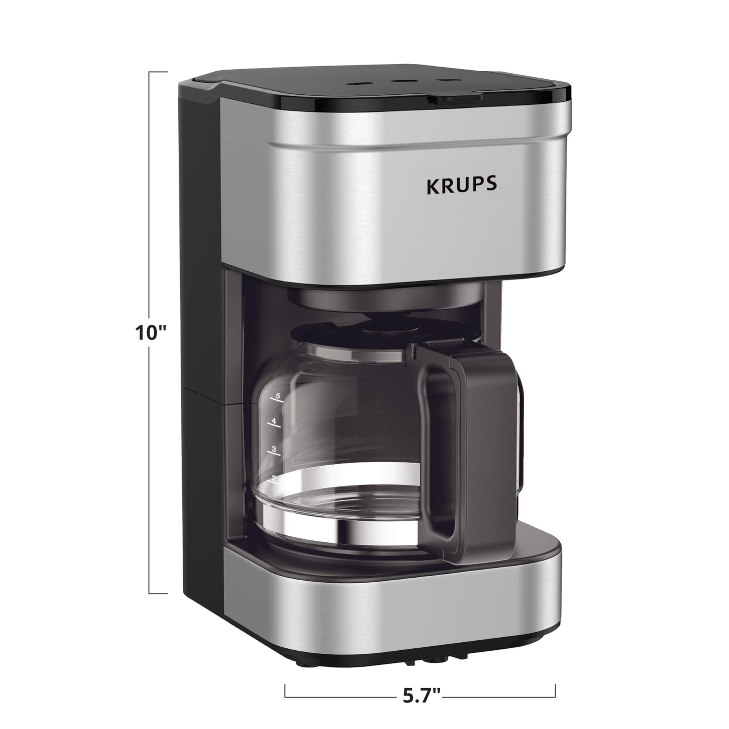 KRUPS Simply Brew - Cafetera compacta de 5 tazas: diseño de acero inoxidable, pausa y prepara, mantiene caliente, filtro reutilizable, jarra sin goteo