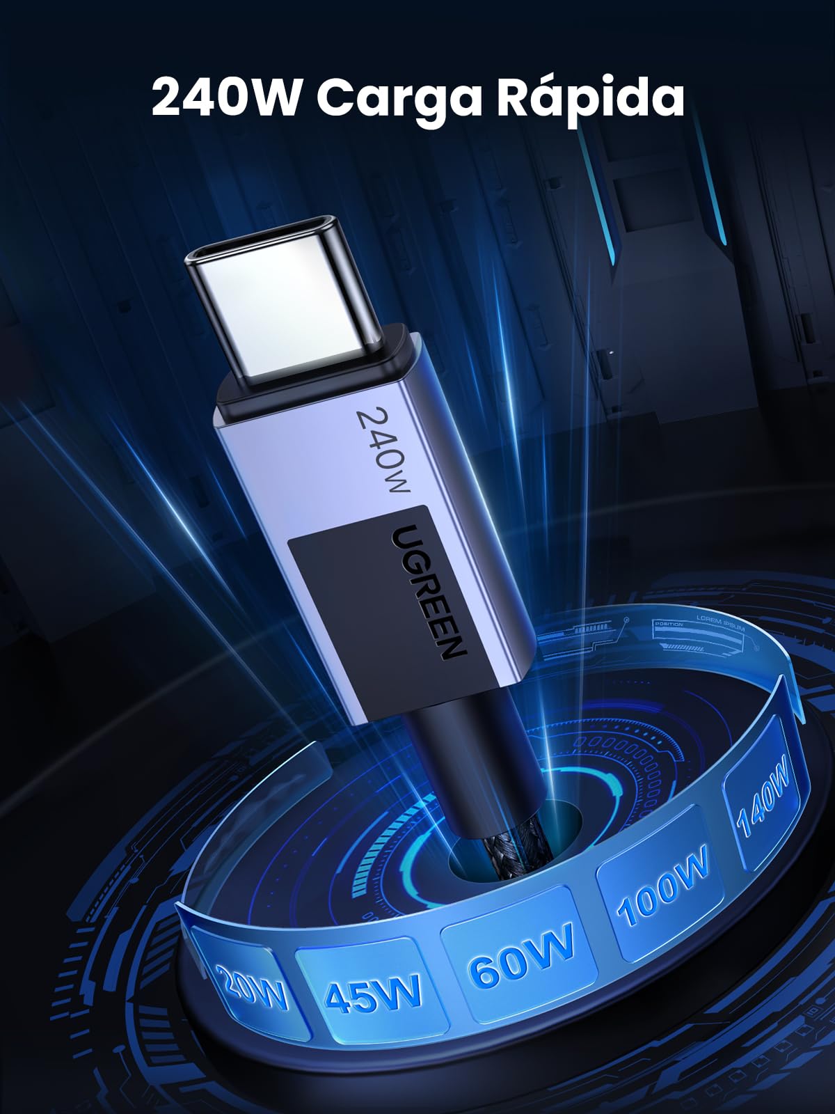 Cable USB C a C UGREEN Blanco Carga Rápida 240W Compatible con Macbook, HP, ASUS, iPhone, Galaxy, iPad