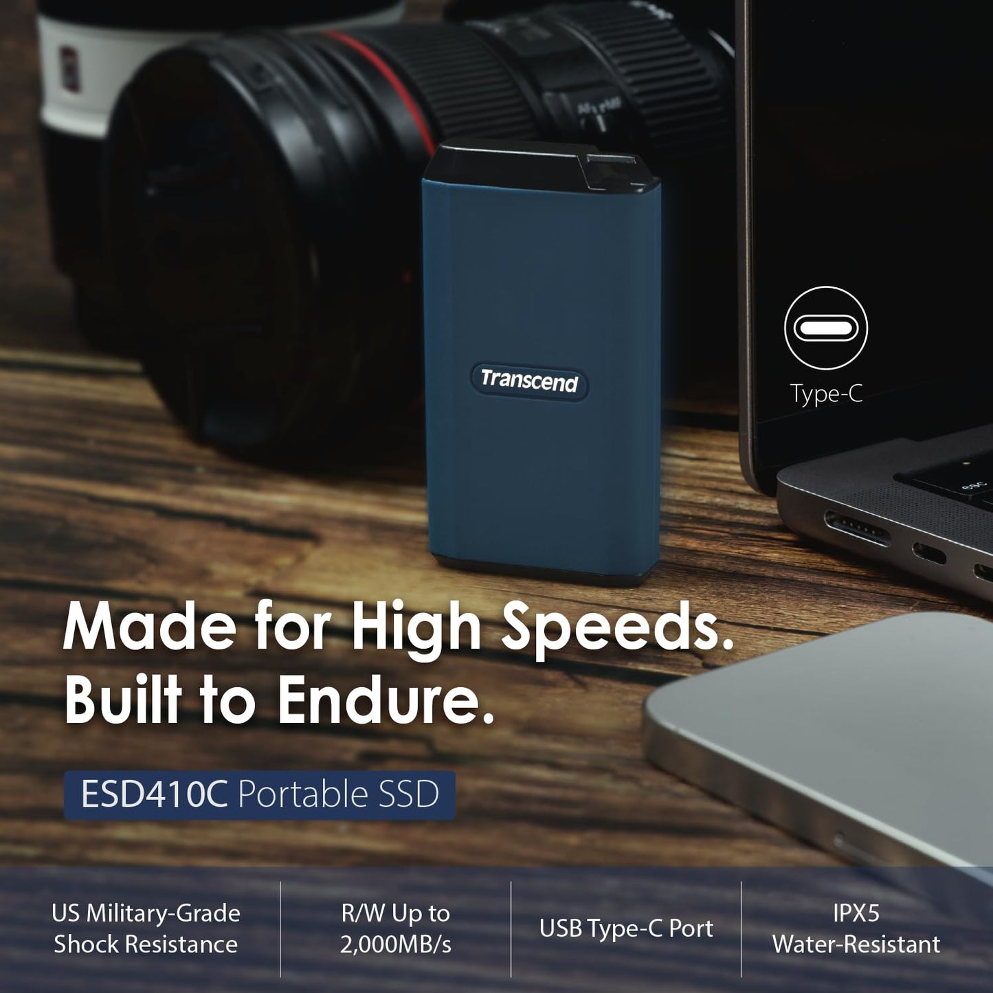Disco Duro Portátil Transcend 2TB USB Type-C 20Gbit/s