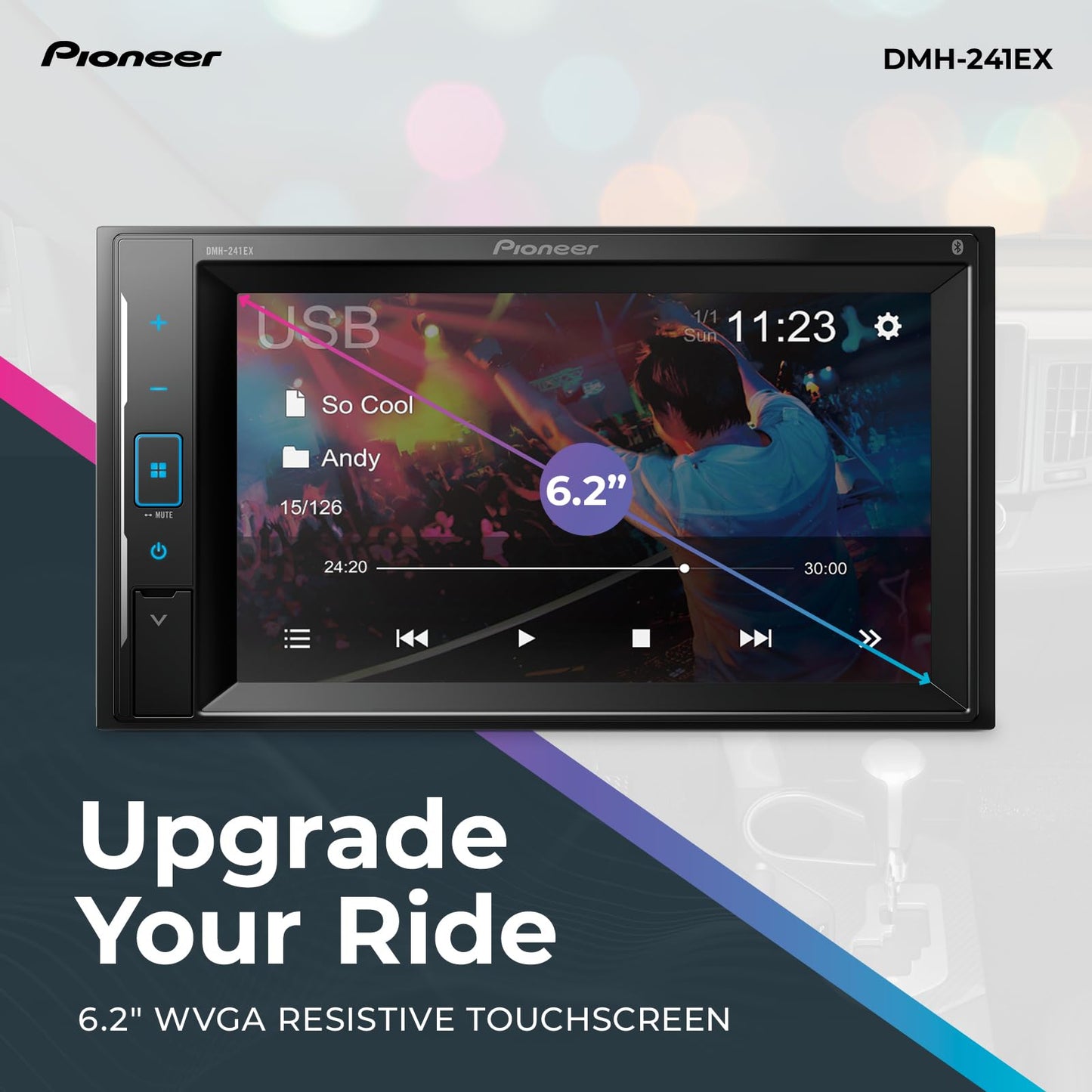 Reproductor Multimedia de Carro Pioneer DMH241EX Táctil de 6.2 Pulgadas con Bluetooth y Cámara de Respaldo Integrada