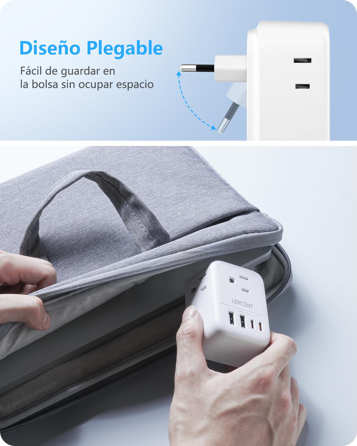 LENCENT 2X Adaptador de Enchufe de Viaje Europeo, Adaptador de Corriente para Europa, Cargador con 4 Salidas de CA&2 USB-A+2 USB-C, Adaptador para Viaje de México a Europa, Aprobado para Cruceros