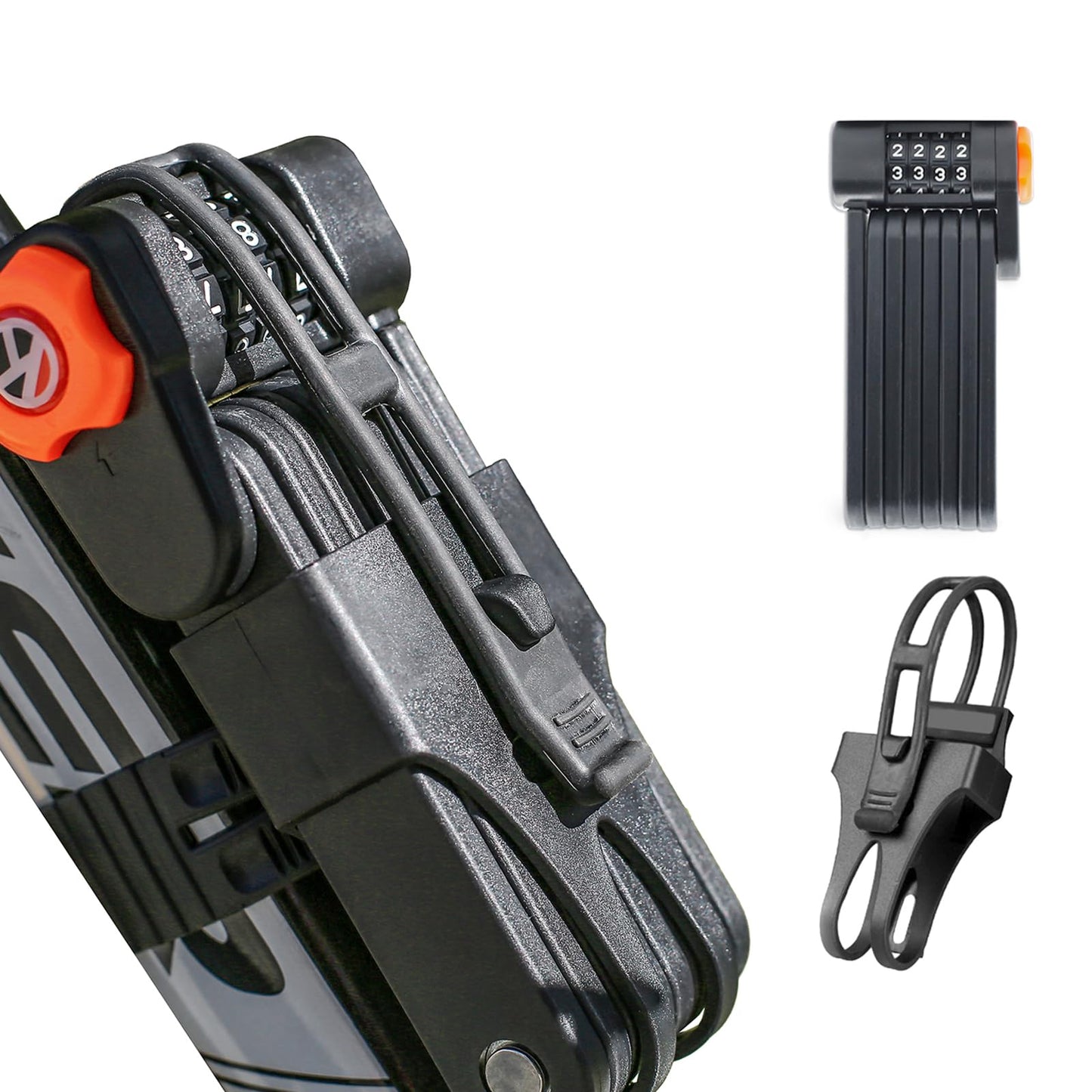 Candado plegable para bicicleta con soporte de montaje, combinación de 4 dígitos antirrobo, resistente aleación de acero antiarañazos, bloqueo de cadena plegable impermeable antioxidante para