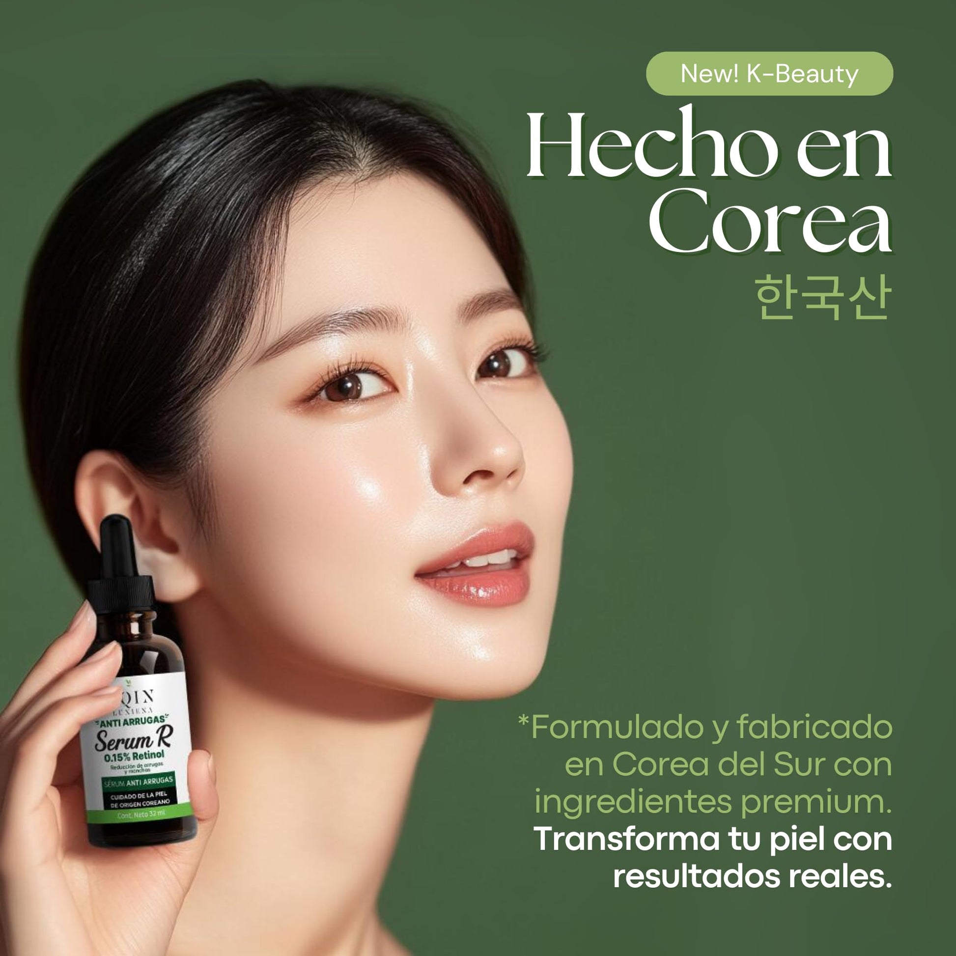 Sqin Luxiena Korean Serum Retinol 0.15%, Niacinamida y Vitamina E Facial. Suero Nocturno Antiarrugas + Anti Manchas. Serum de noche para signos de envejecimiento avanzados. 100% Skincare Coreano Vegano 32 ml.