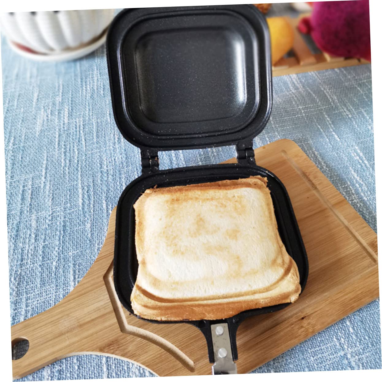 Anneome - Sartén de sándwiches para hornear antiadherentes, tostador de hierro doble, sándwichera, sartén para cocina, sartén para pan, sándwiches, sartén para cocina, sartén para sándwiches