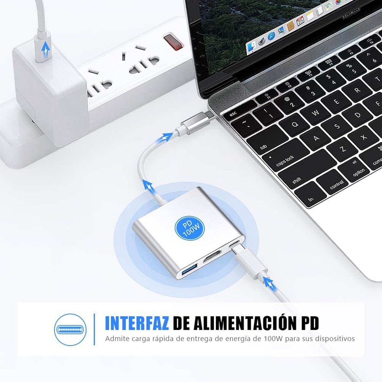 Adaptador USB C a HDMI YOU ER MEI Plateado Multipuerto Tipo C con Salida 4K y Puerto de Carga Certificado para Mac Air y Surface