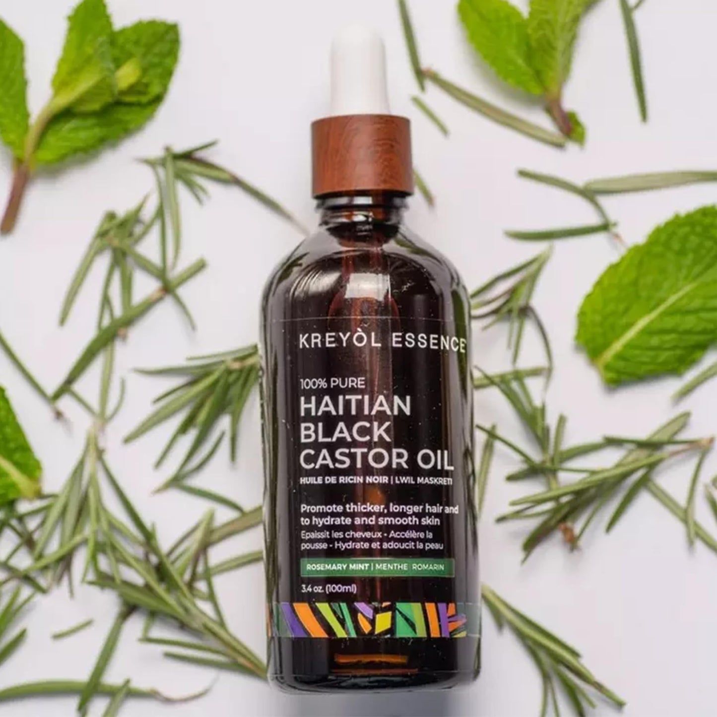 Haitian Black Castor Oil, Rosemary Mint - 100% Pure & Unrefined (Lwil Maskriti/Palma Christi) (3.4oz)