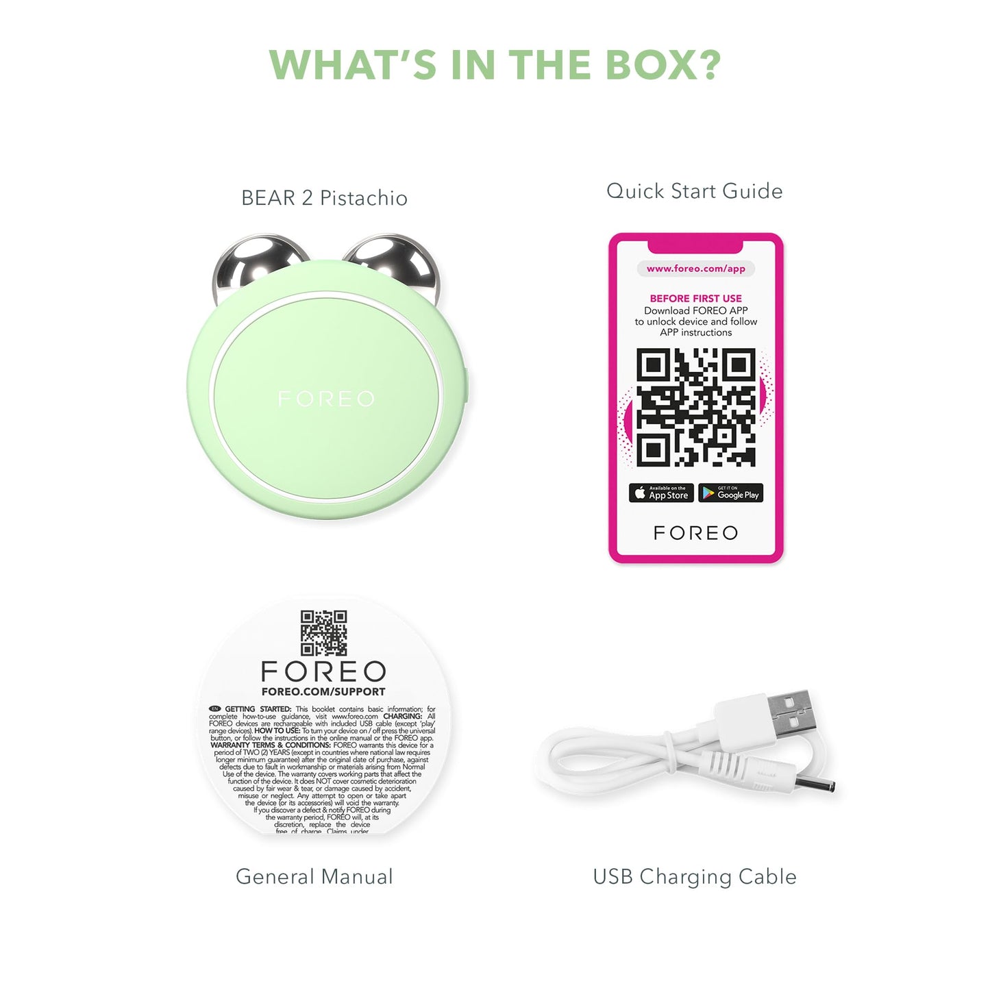 FOREO BEAR 2 go - Tonificador facial de microcorrientes para llevar de viaje - Masajeador facial antiarrugas - Lifting facial inmediato - Reafirma y define - Skincare compacto - Pistachio