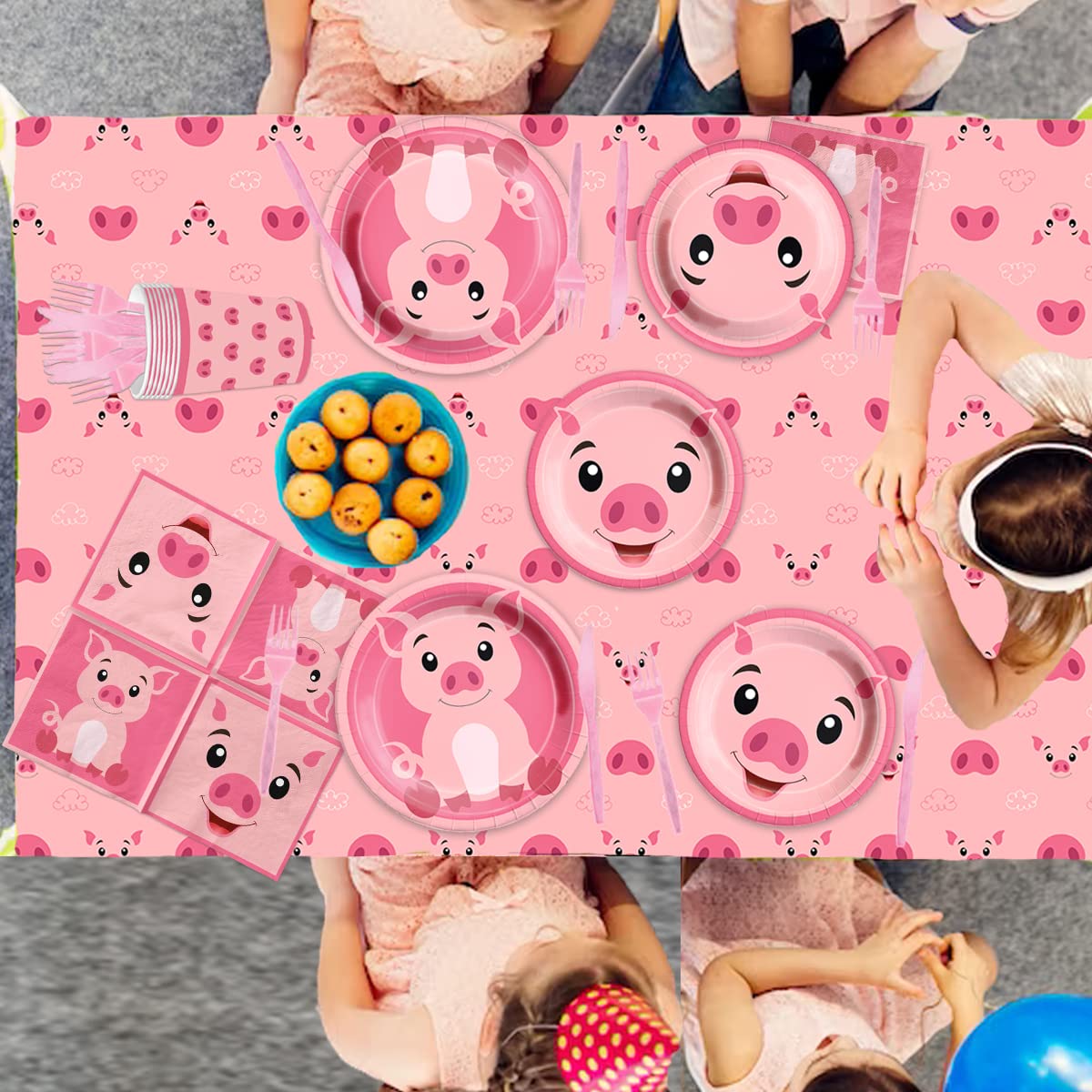 Juego de vajilla de cerdo para cumpleaños, 143 piezas, juego de vajilla de cerdo rosa para niños, juego de platos y servilletas con temática de cerdo, suministros de fiesta de cumpleaños para 20