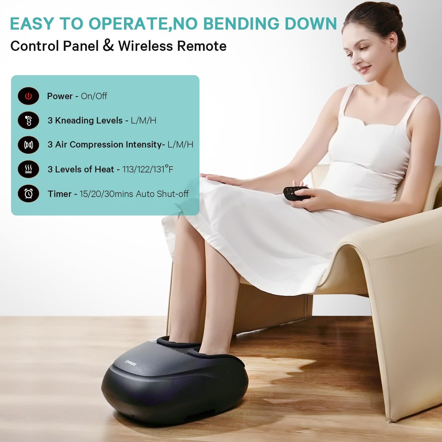 Masajeador de Pies Shiatsu con Calor y Control Remoto para Dolor de Neuropatía