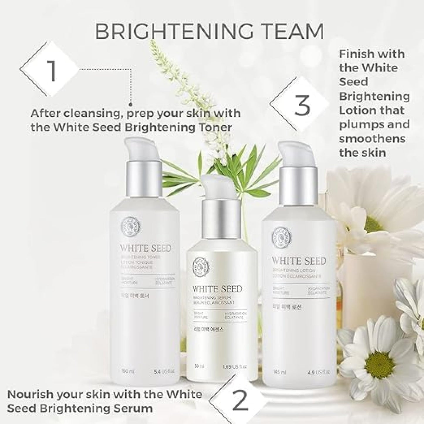The Face Shop Anti Aging Serum Facial Moisturizer, Advanced Brightening and Skin Repair with Natural White Seed Extract - 1.69 Oz 50 mL