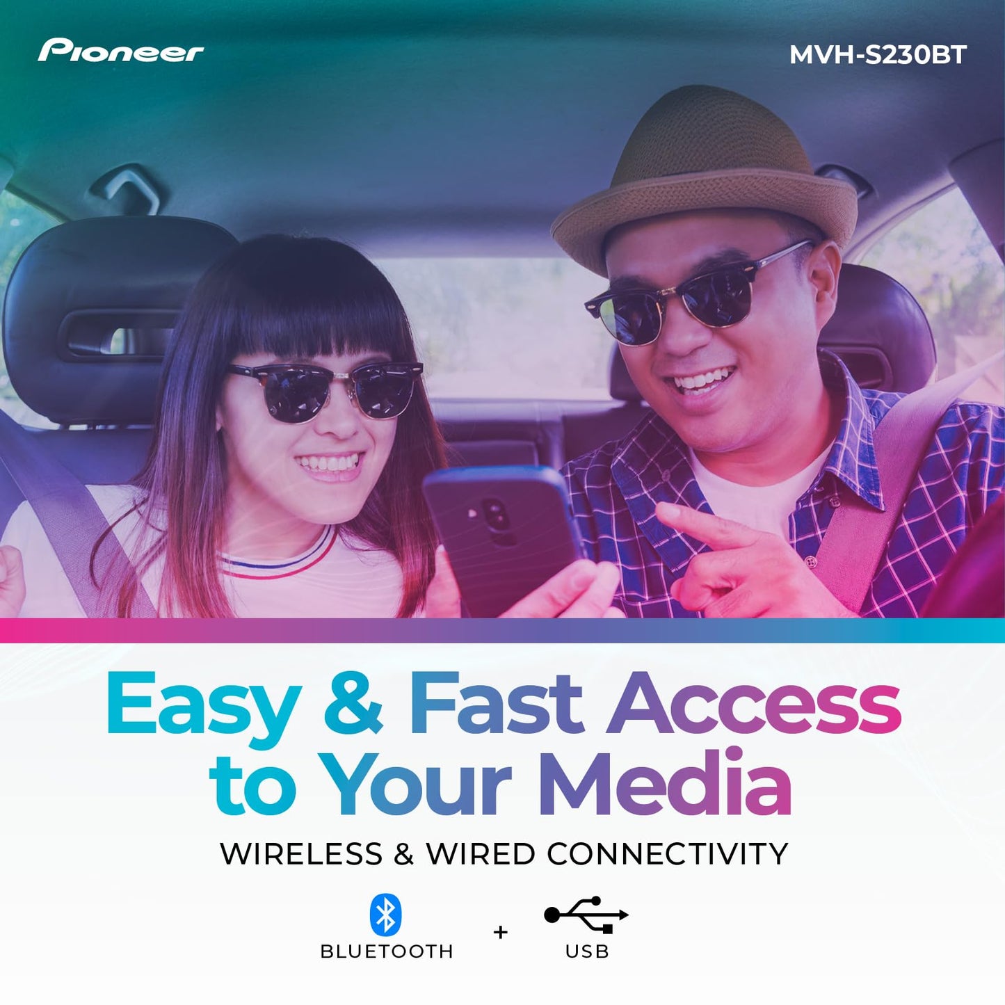 Pioneer MVH-S230BT Bluetooth estéreo de Coche con entradas USB, conectividad de Smartphone, Llamadas Manos Libres
