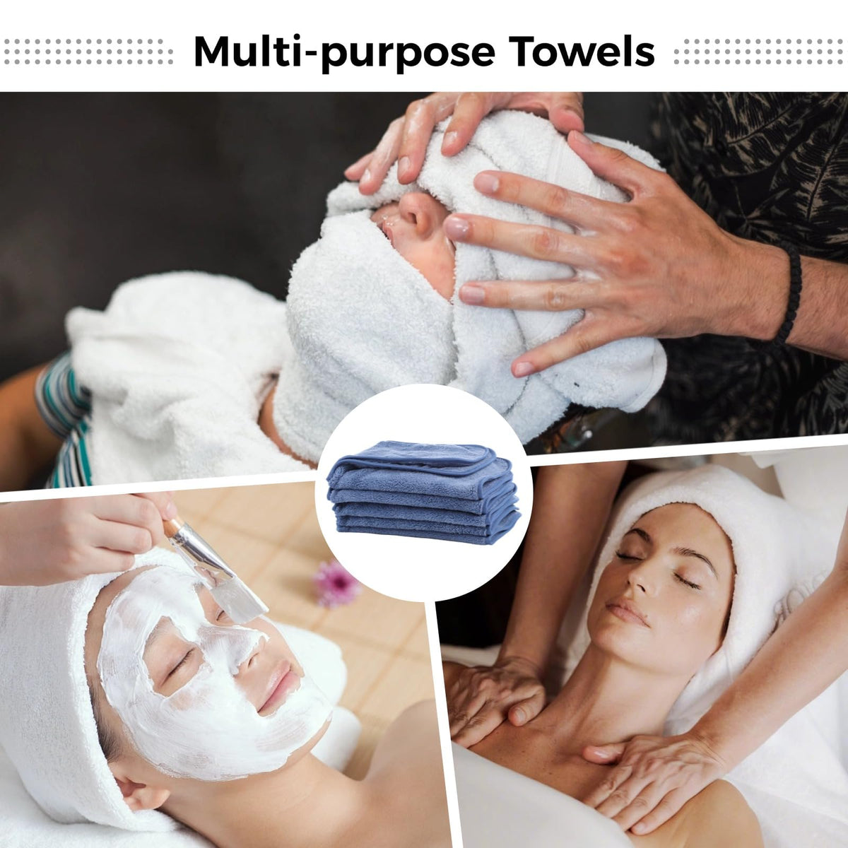 DIMEGON 12 toallas faciales en forma de U, diseño dividido, toalla suave de esteticista, toalla de limpieza de masaje de tallo facial, paño facial de forro polar coral para salones de belleza, cuidado